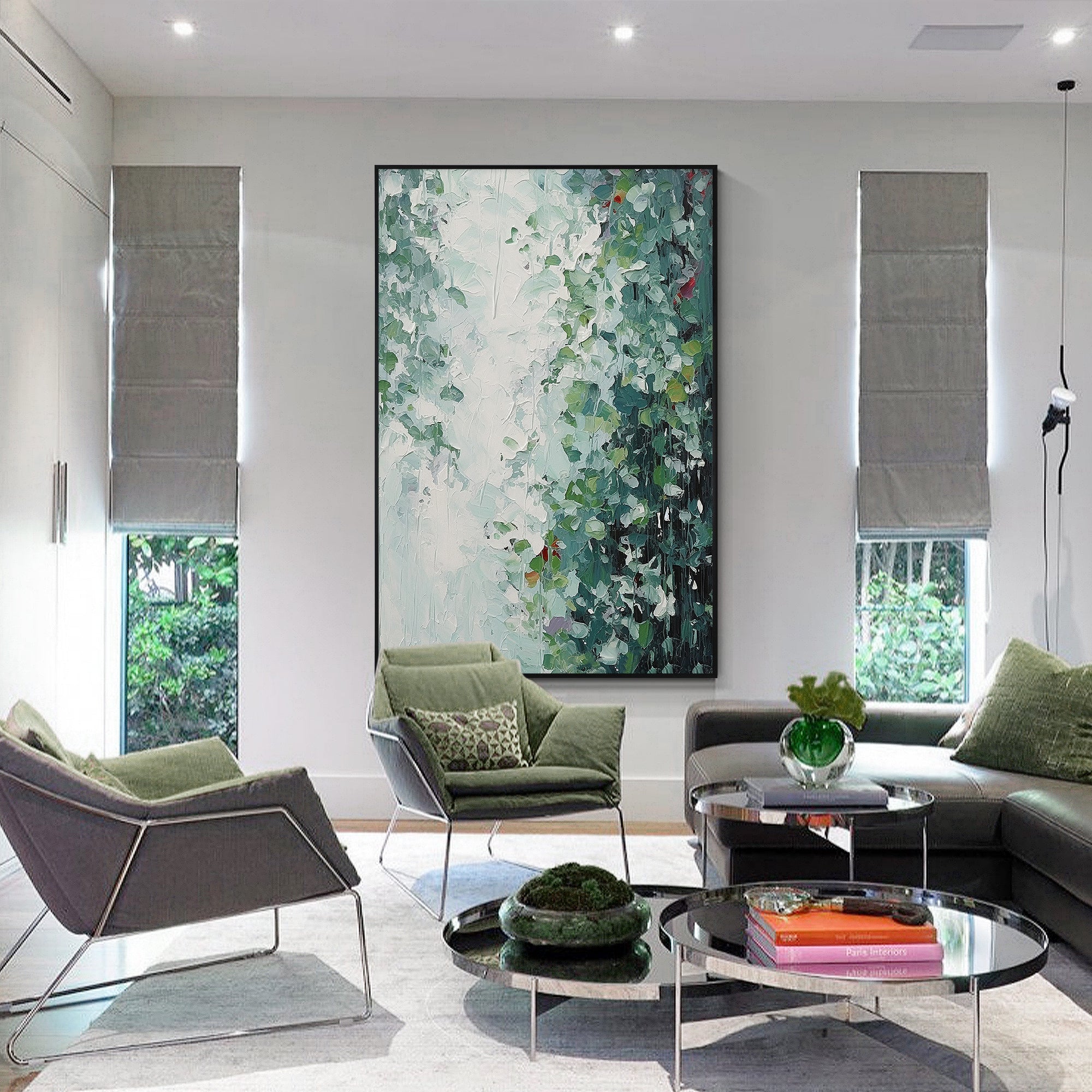 Large mint green leaf wall art for modern home décor