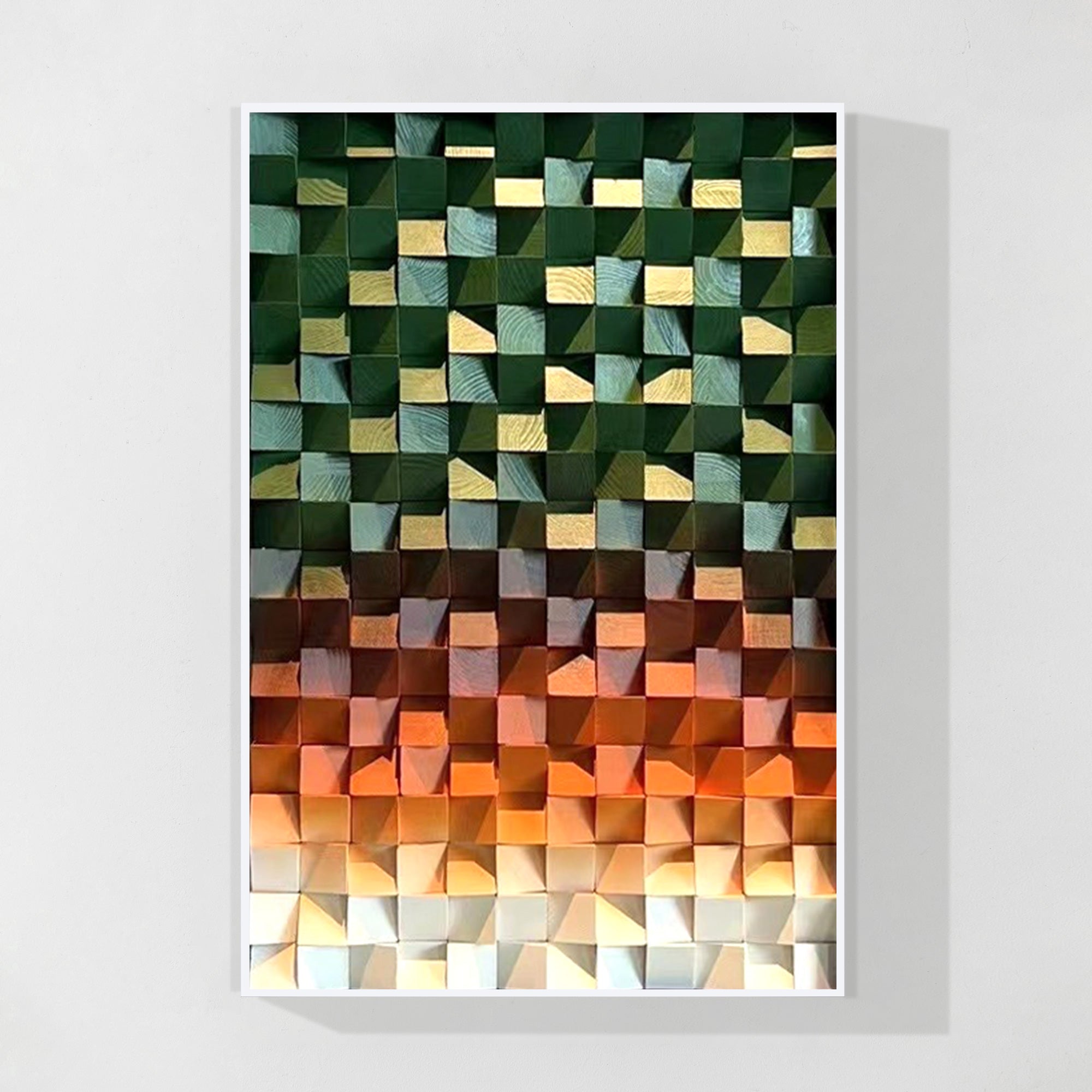 Emerald green mosaic wood wall art sculpture