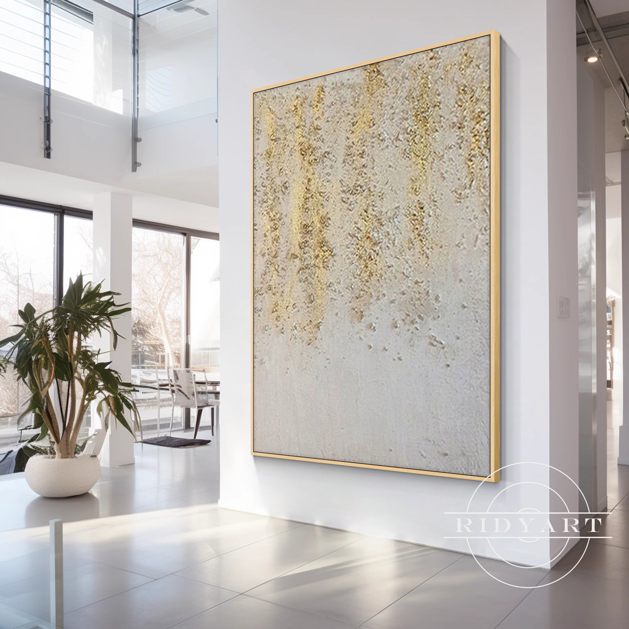 Luxurious framed abstract canvas artwork for a warm and stylish interior.
