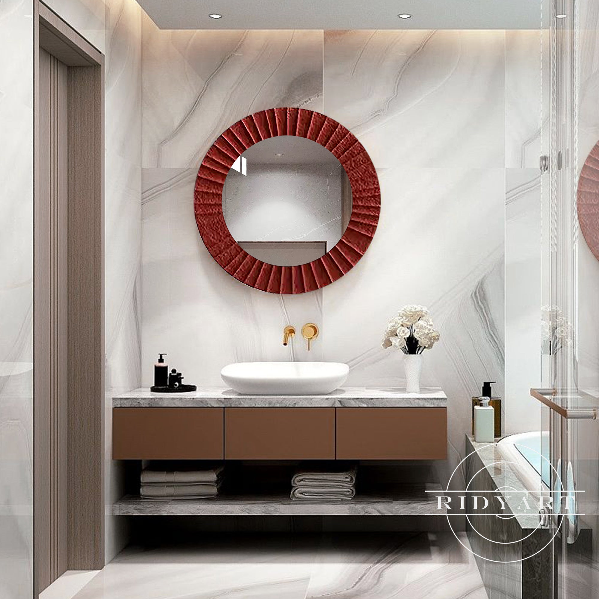 Waterproof rustic mirror with unique asymmetrical design