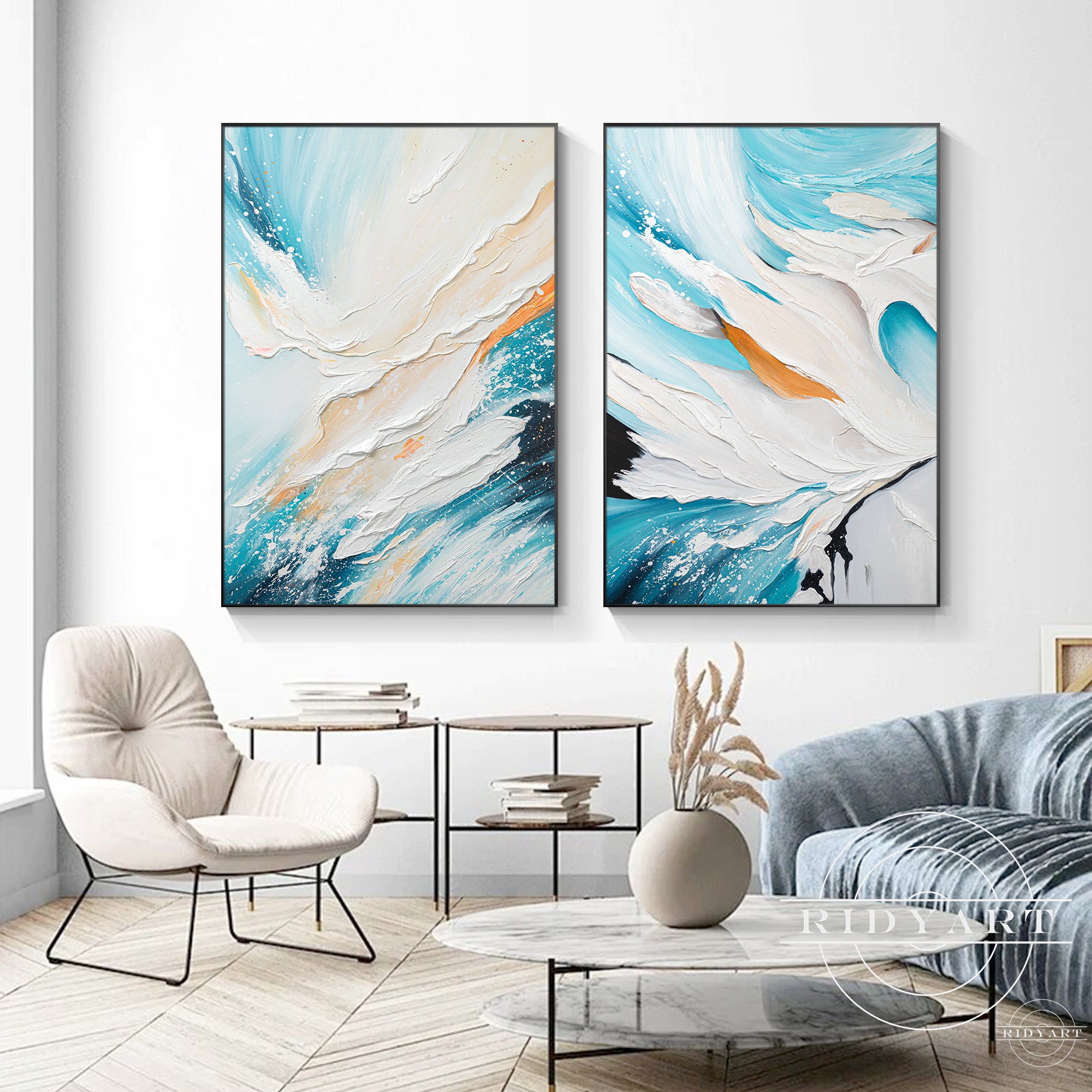 extra large abstract blue wall art for living room