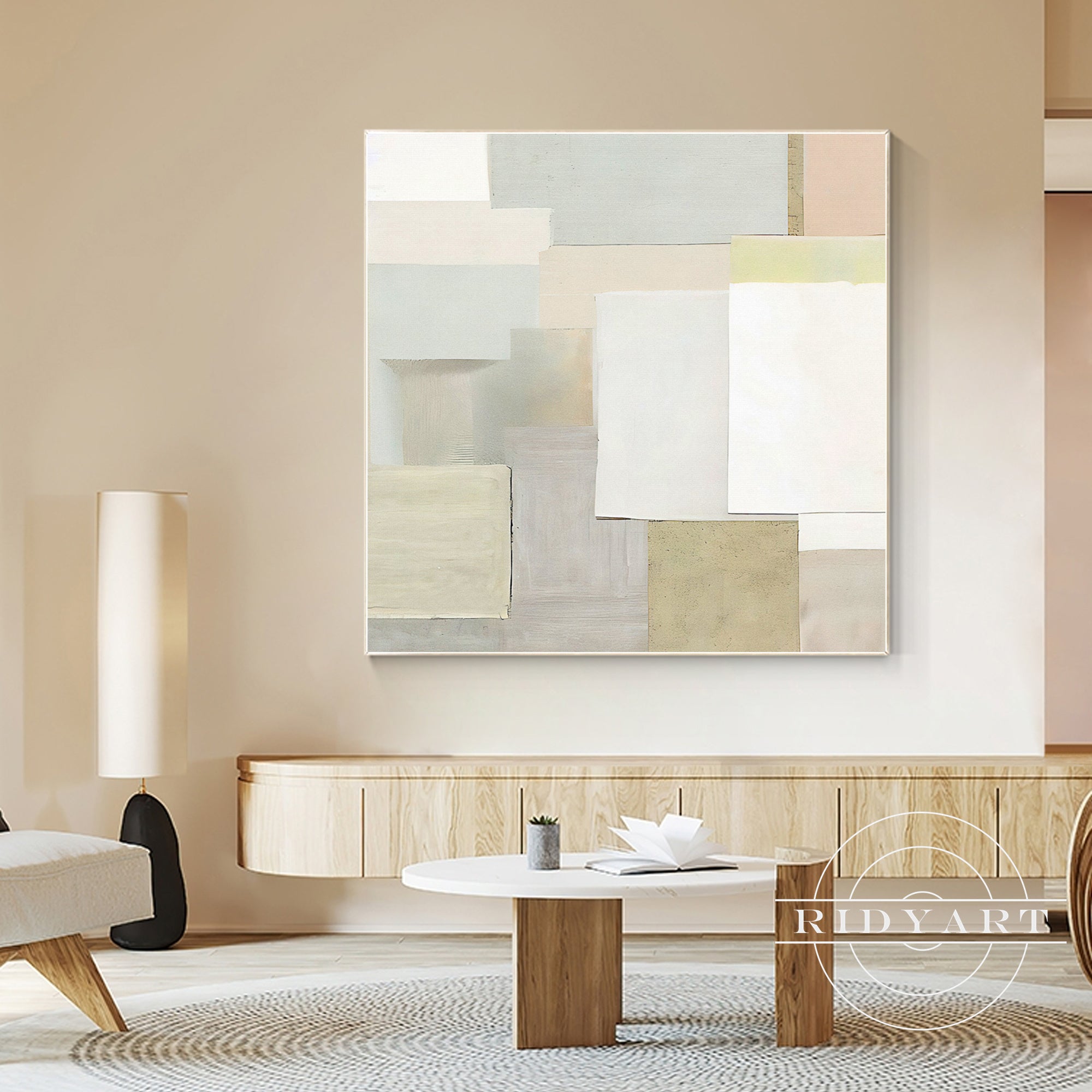Framed modern geometric painting for living room