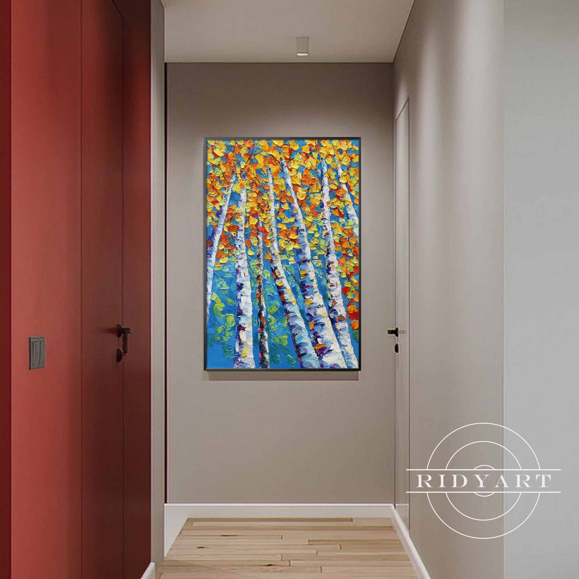 Extra large birch tree wall art with textured branches