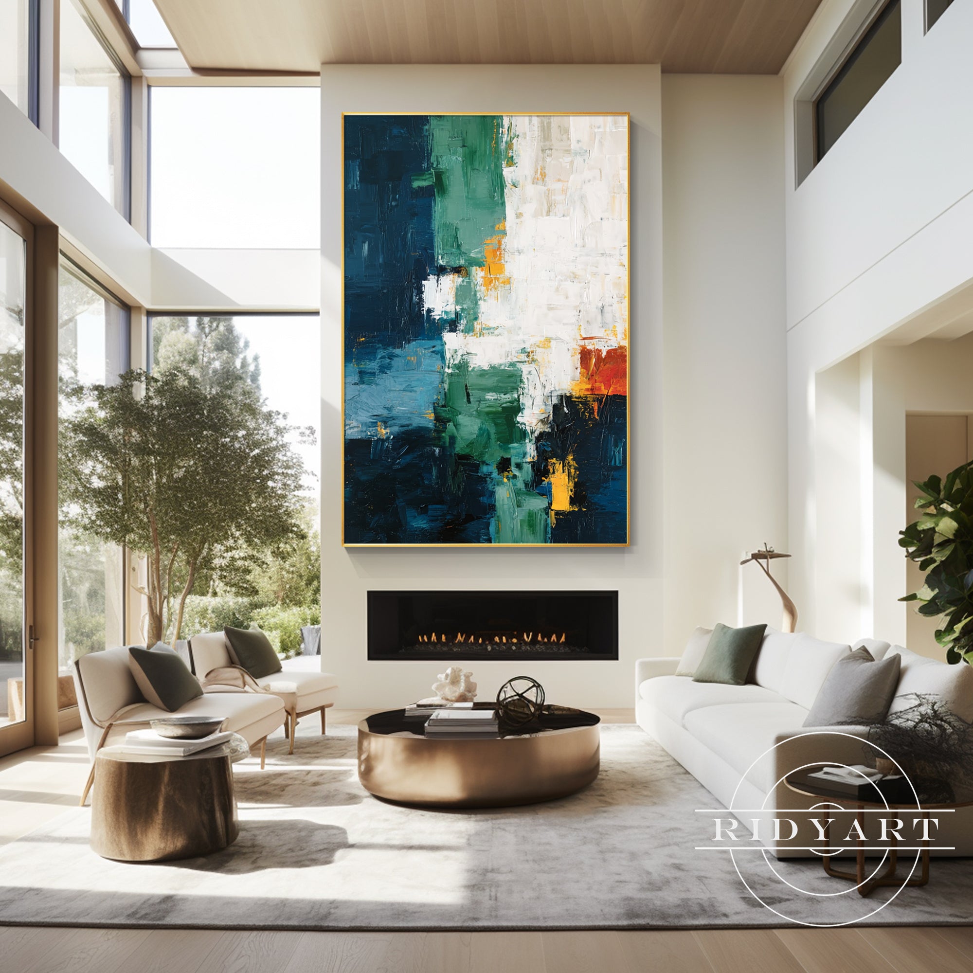 Extra large beige textured abstract painting in modern contemporary style