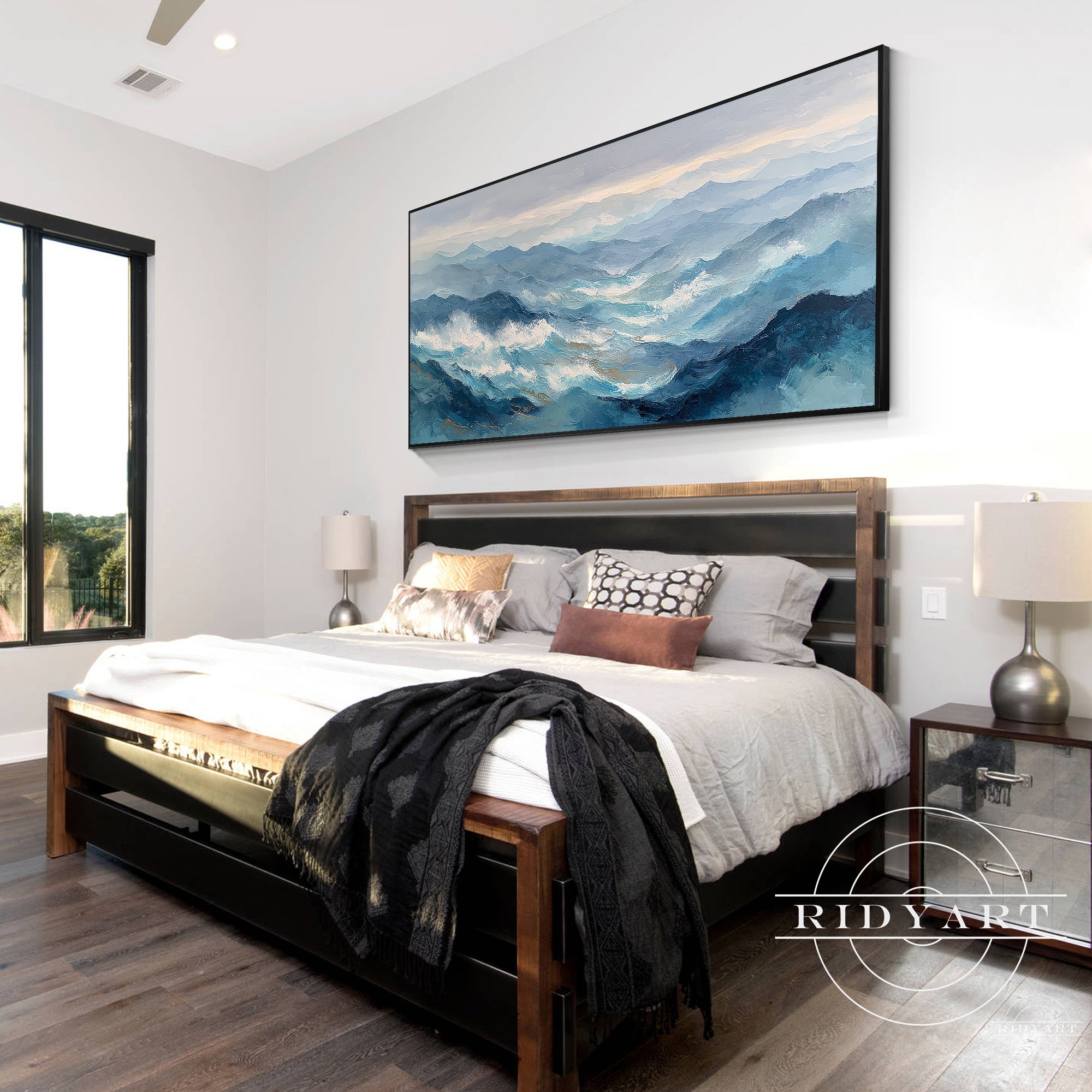 extra large blue landscape canvas for modern living room