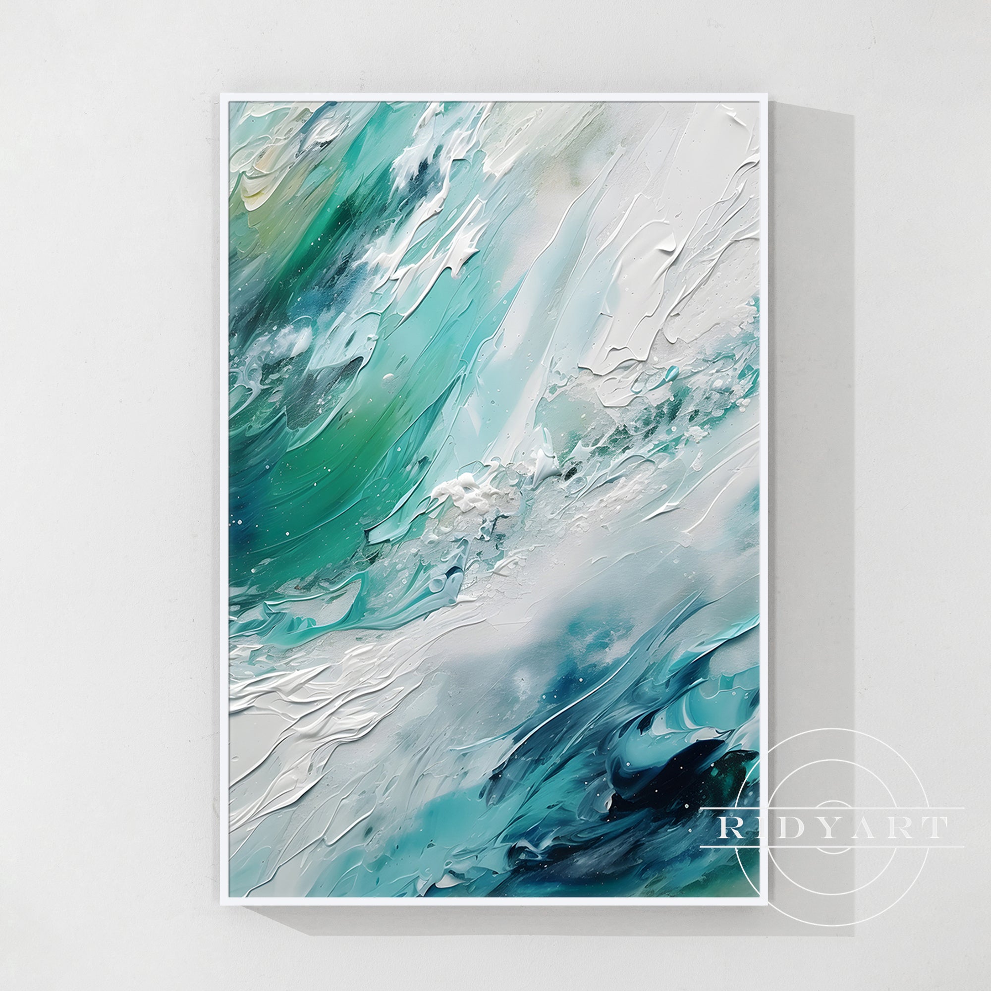 Green and blue coastal wall art for living room decor
