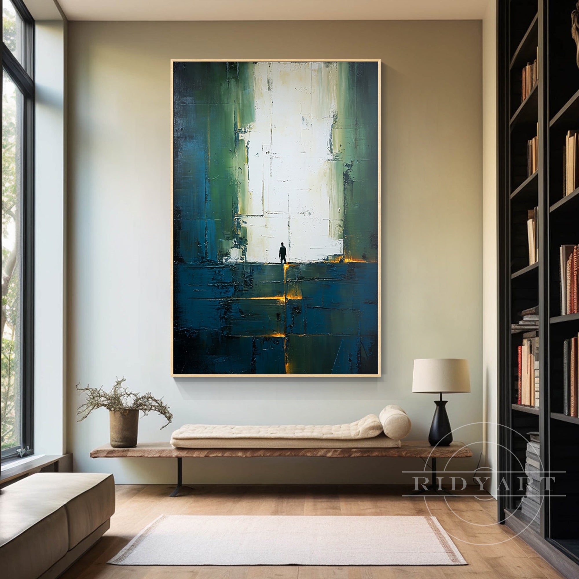 luxury abstract wall art navy blue emerald green