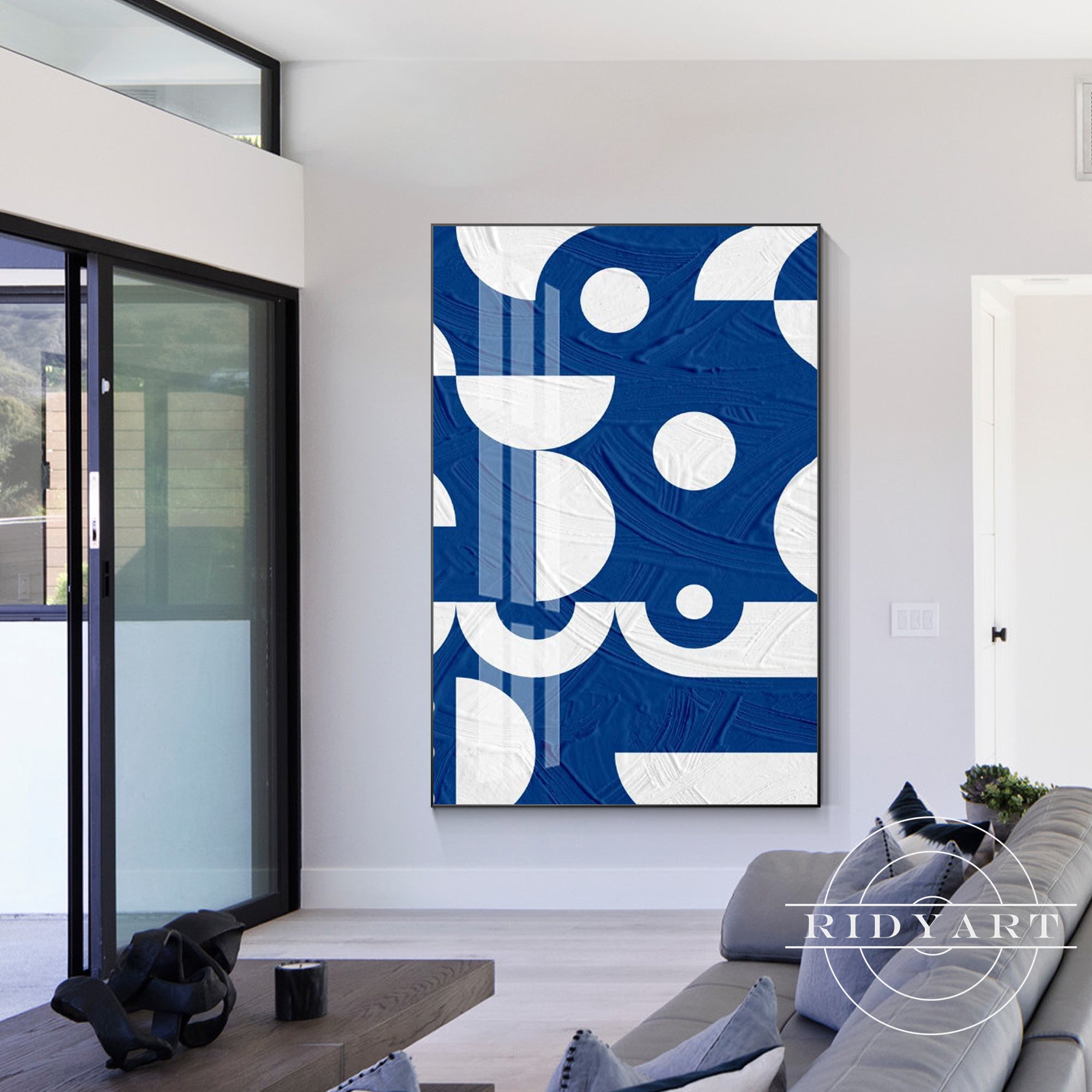 Modern blue white wall decor for bedroom