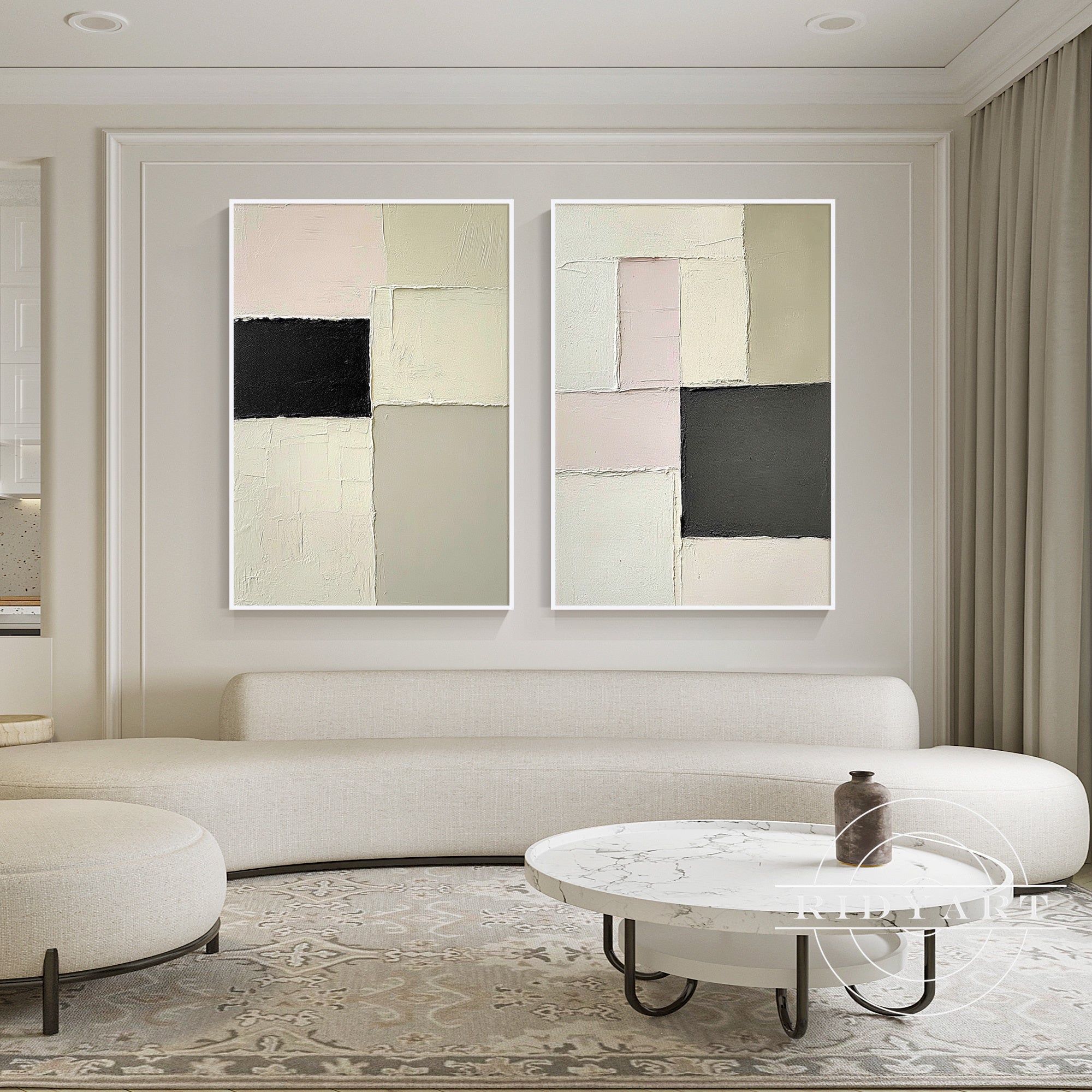 Contemporary Japandi canvas wall art set for living room