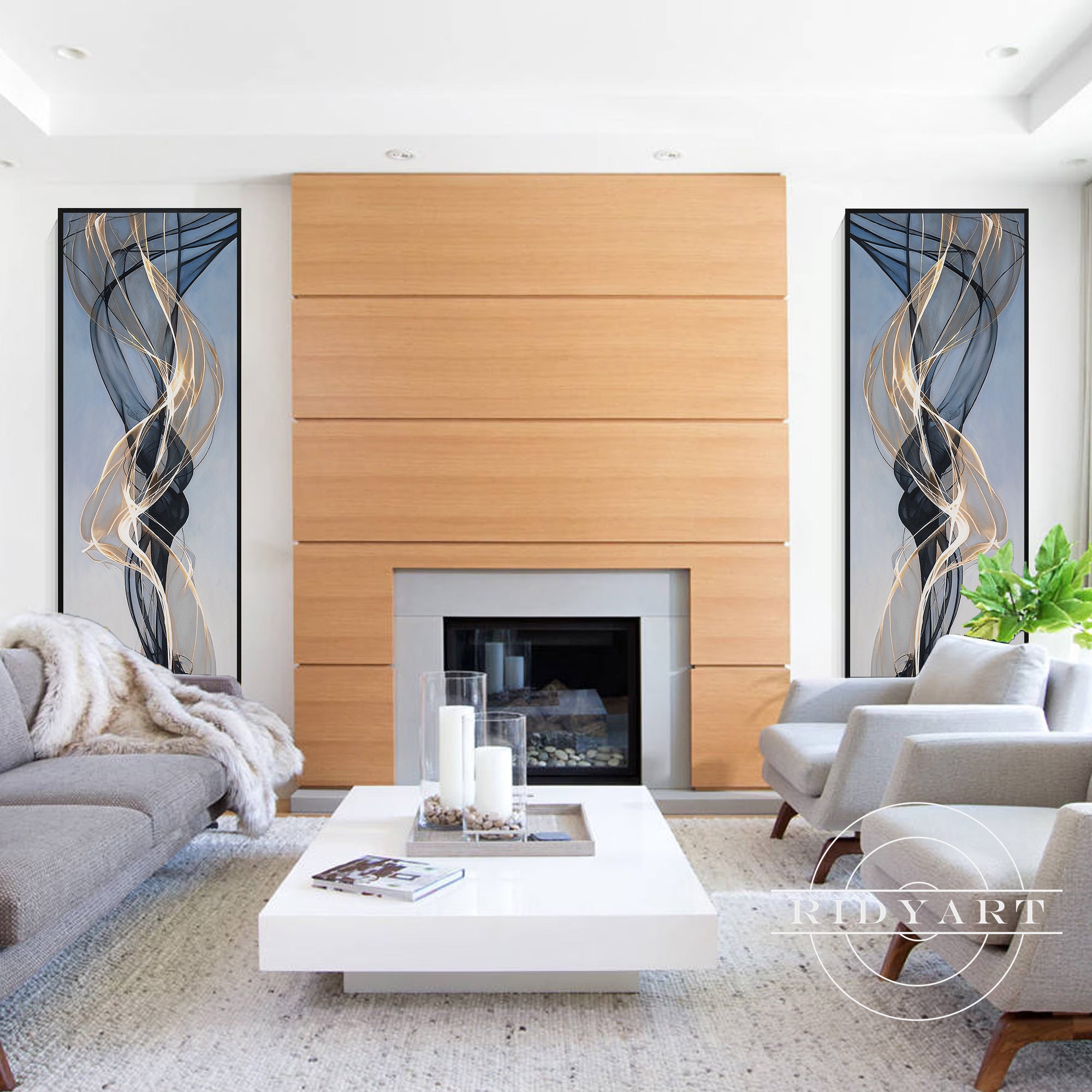 Black gold ribbon painting for modern living room