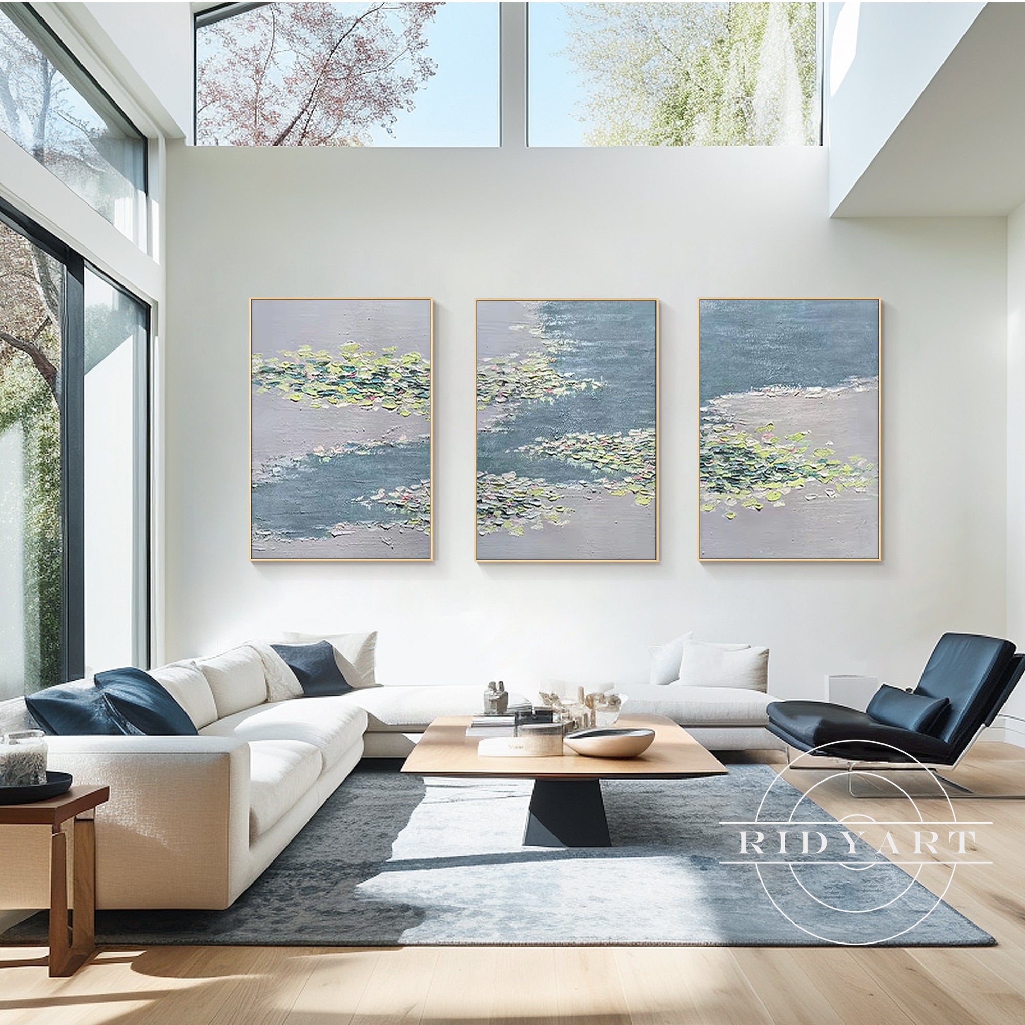 Impressionist lotus painting set for living room decor