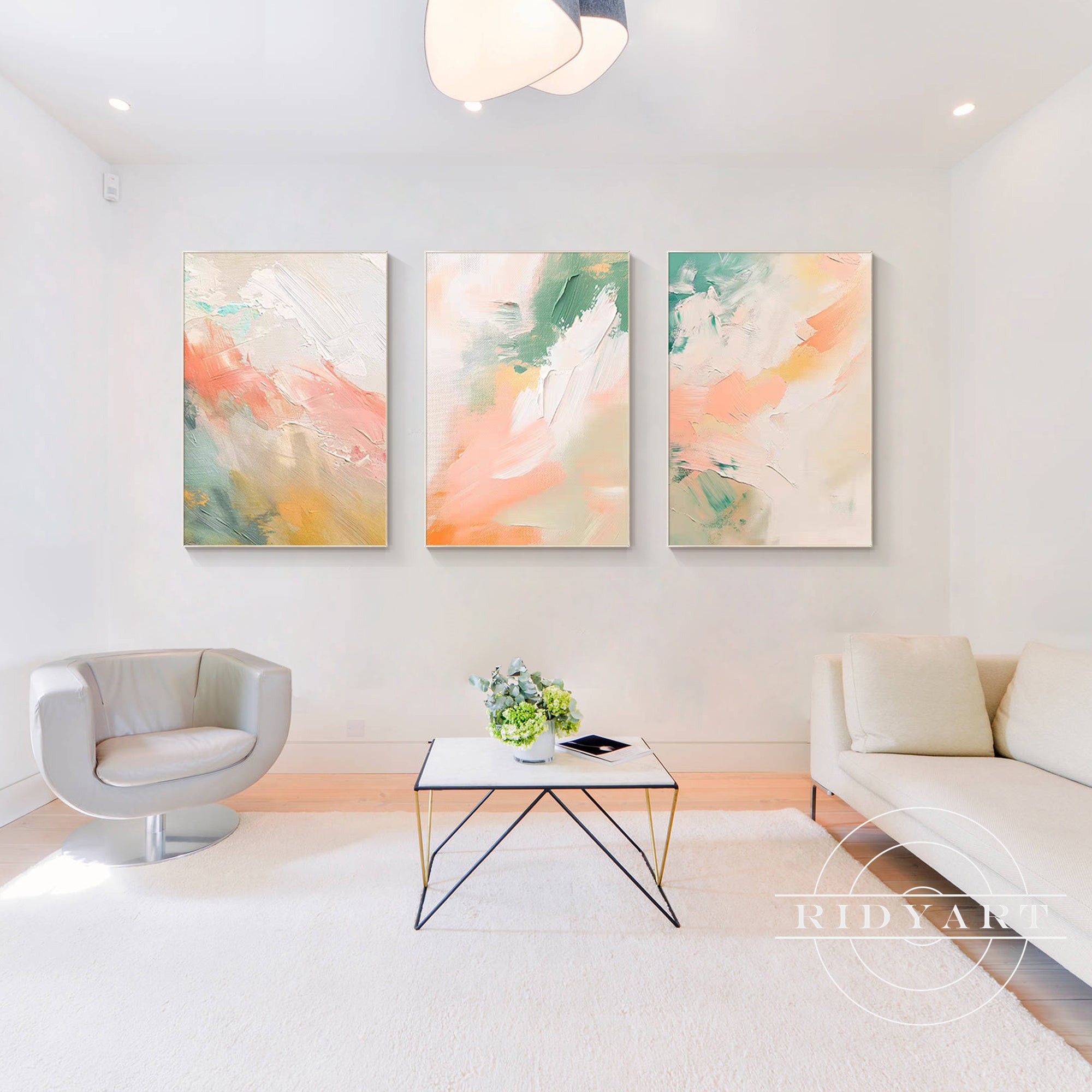 Extra-large pink and beige petal wall art for living room decor.