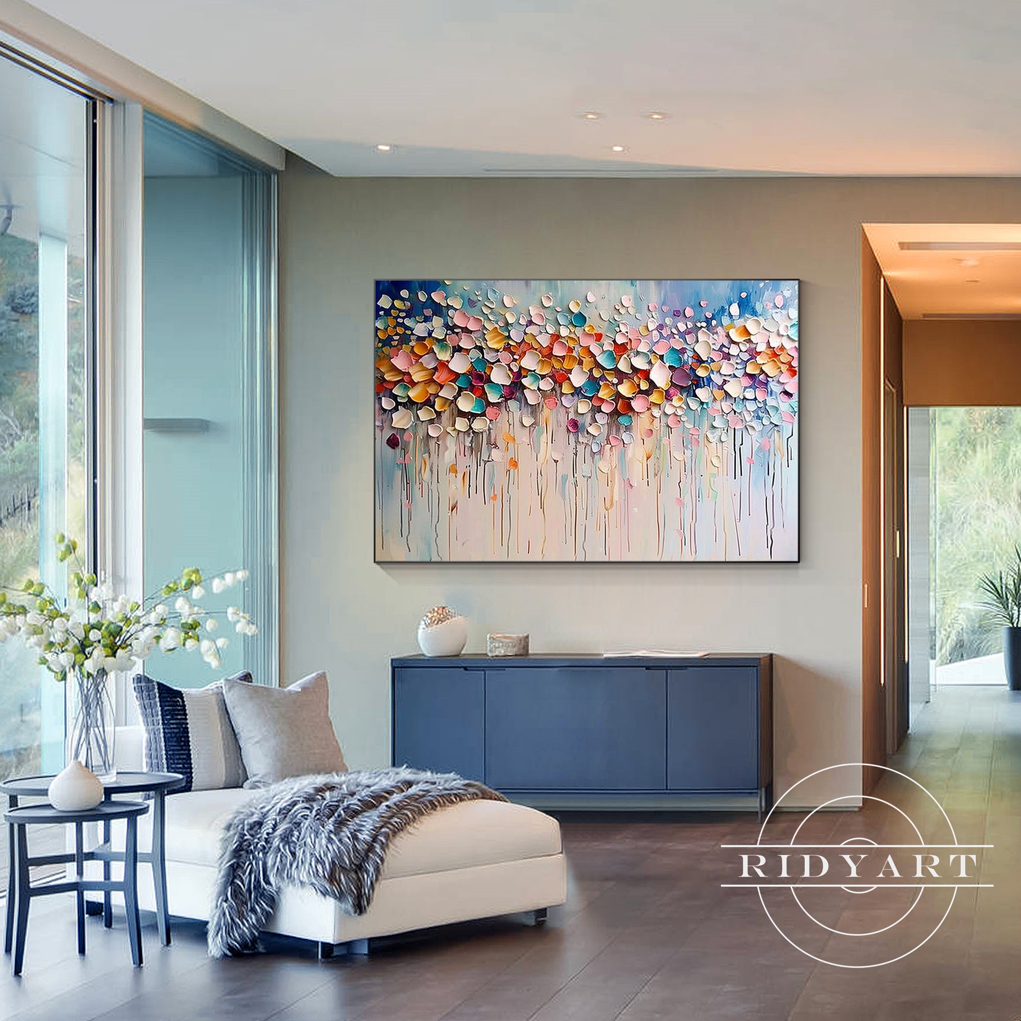 Extra large horizontal blooming flowers canvas wall art