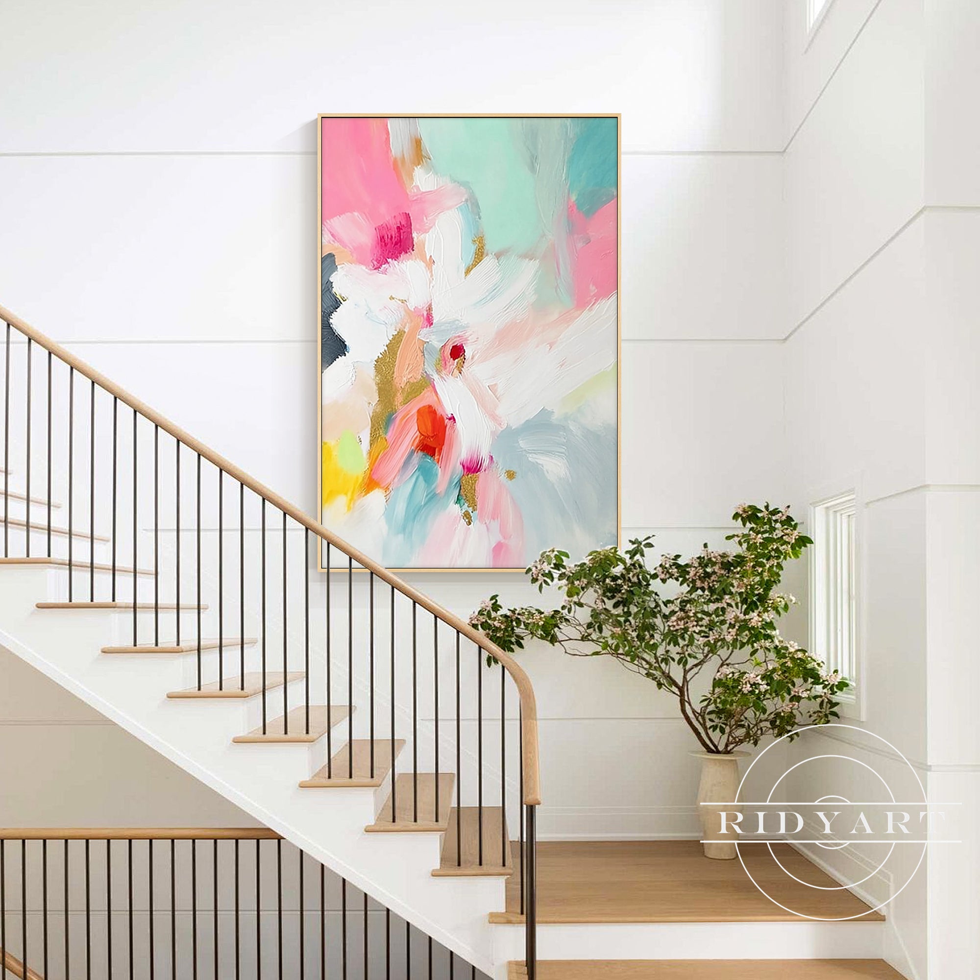 Contemporary feather brushstroke artwork in soft colors