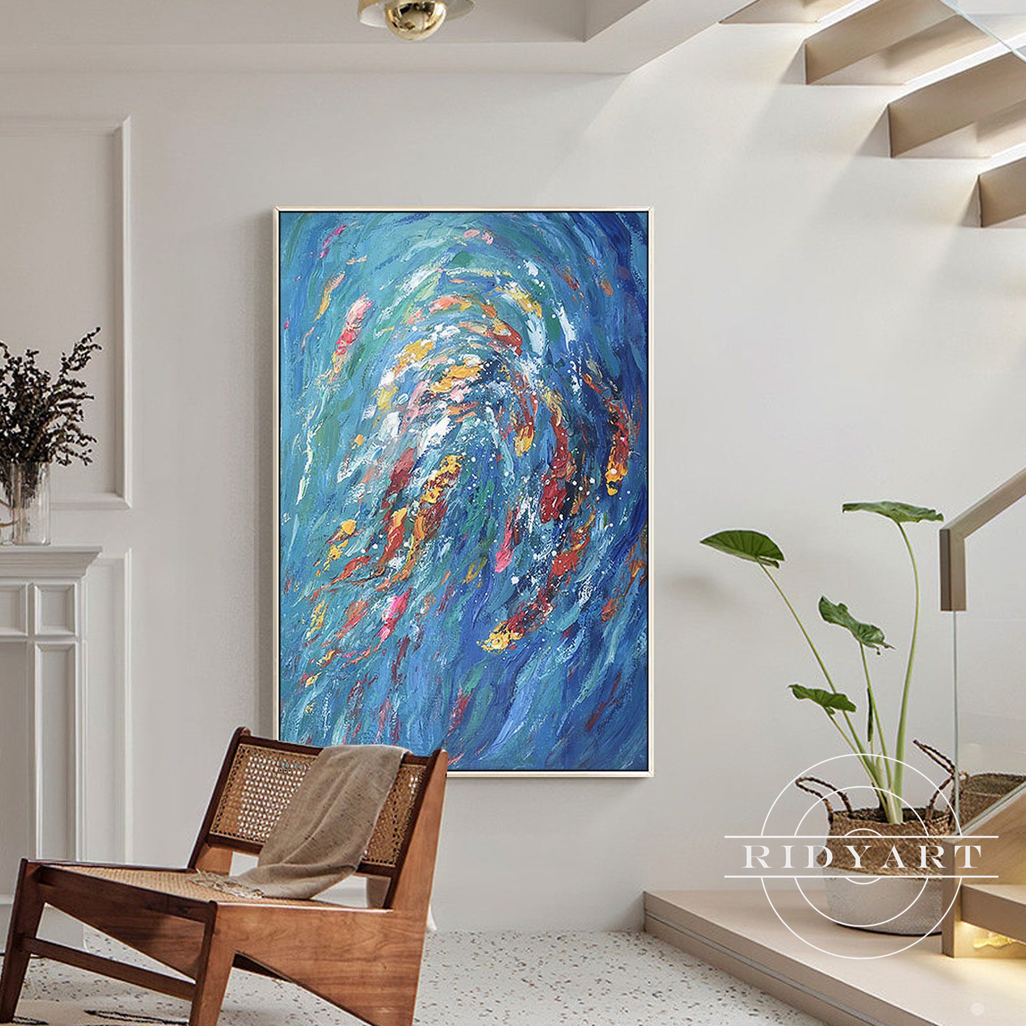 Extra large colorful koi fish wall art for living room decor