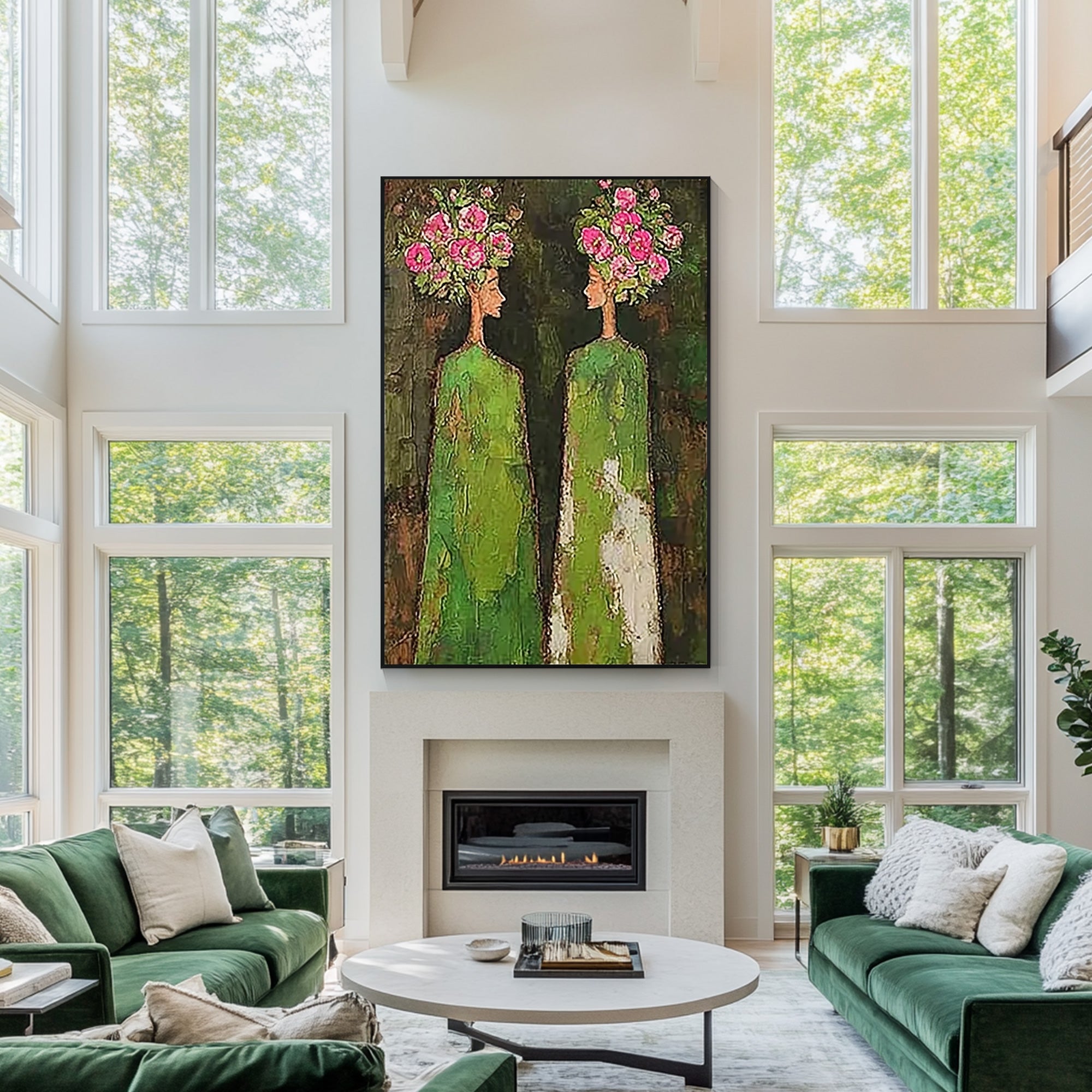 brown green textured abstract woman wall art