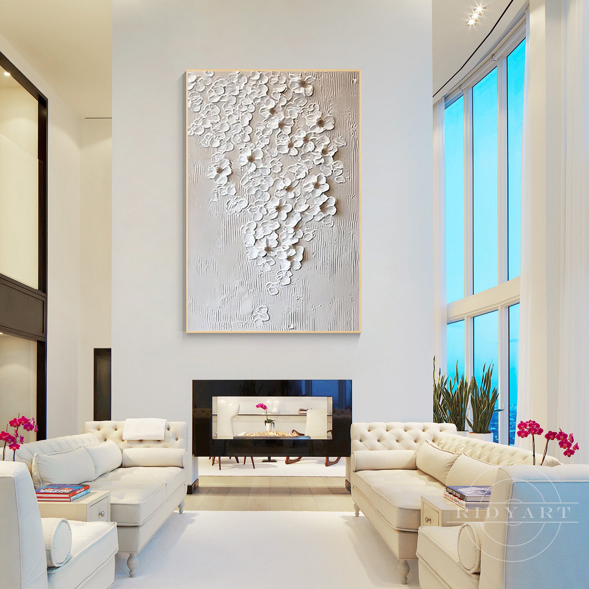 Hand-painted daisy artwork for living room decor