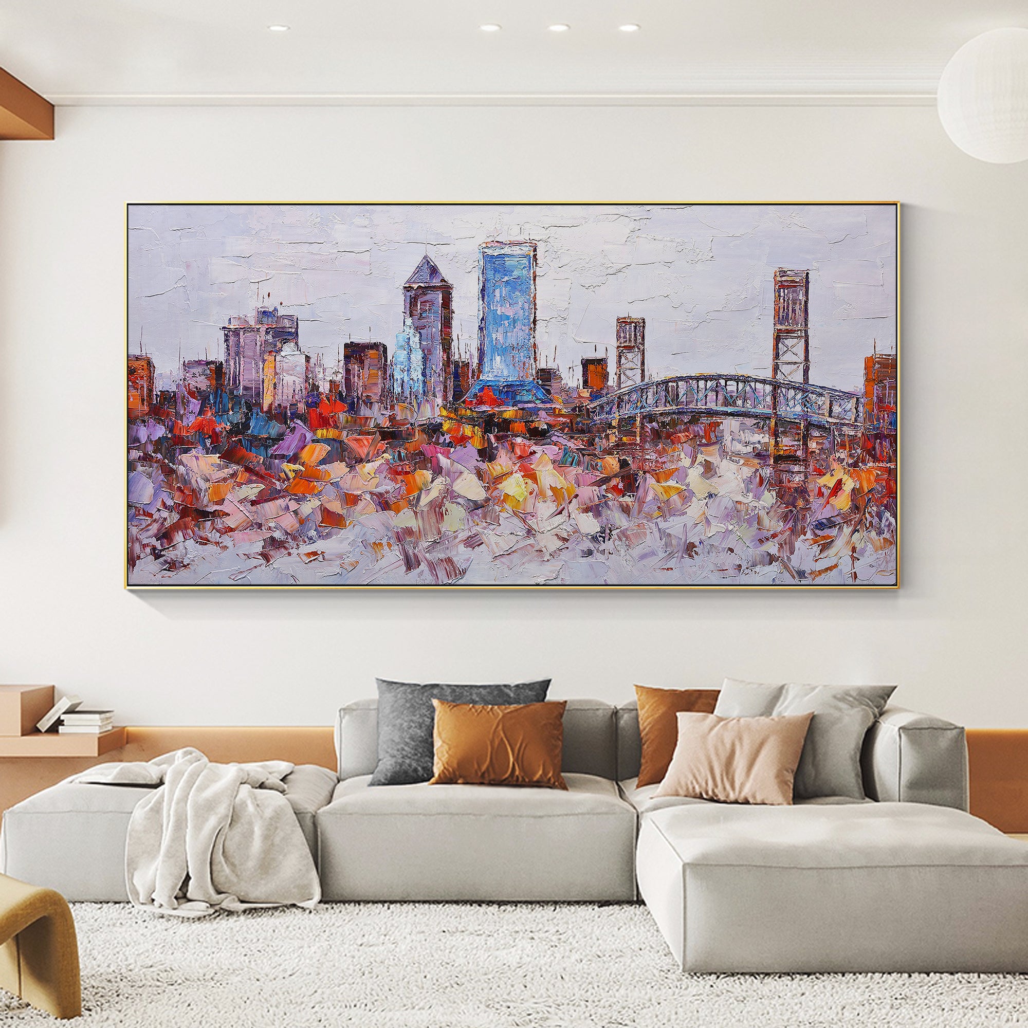 Florida skyline oil painting with textured details