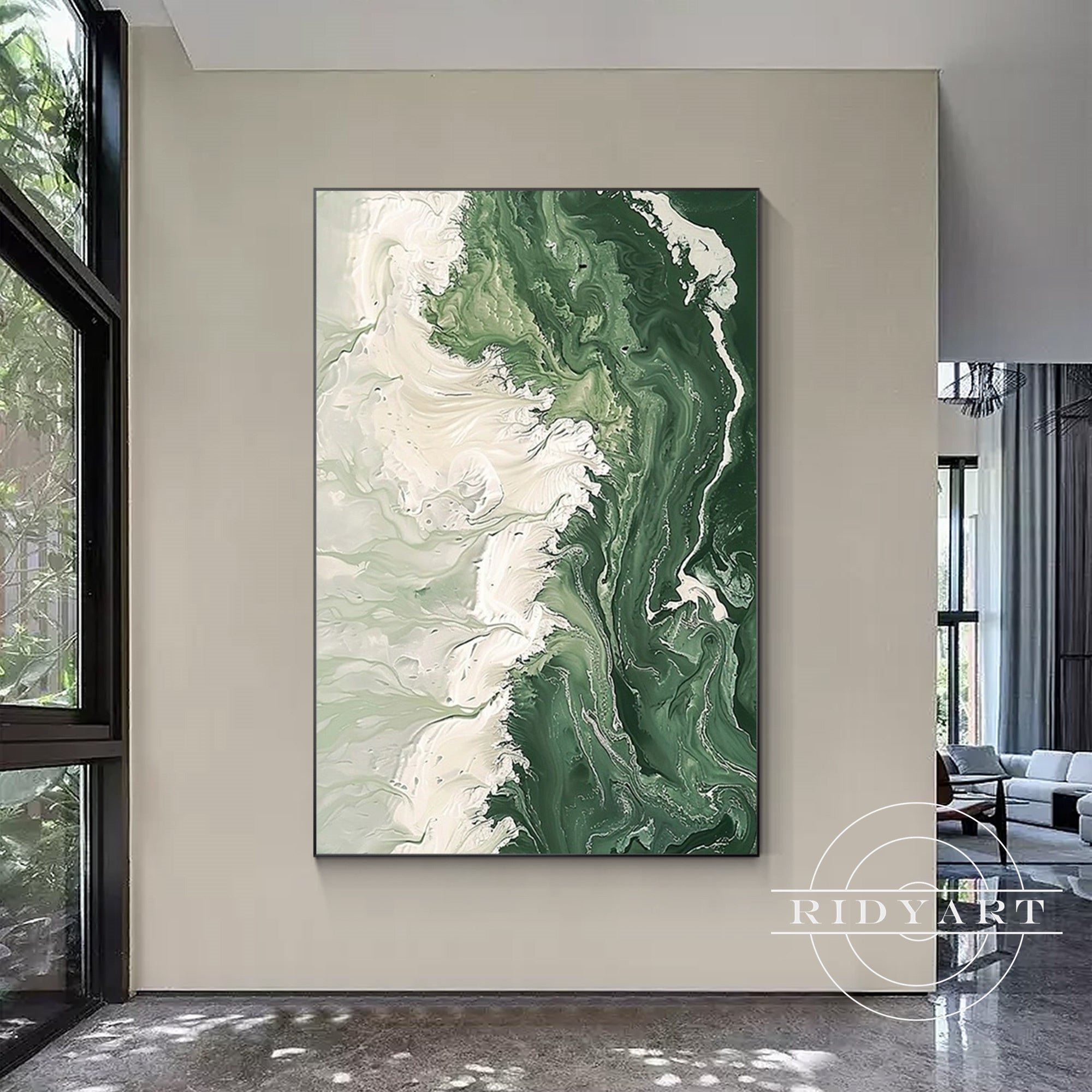 Deep green ocean-inspired wall art for modern home decor.