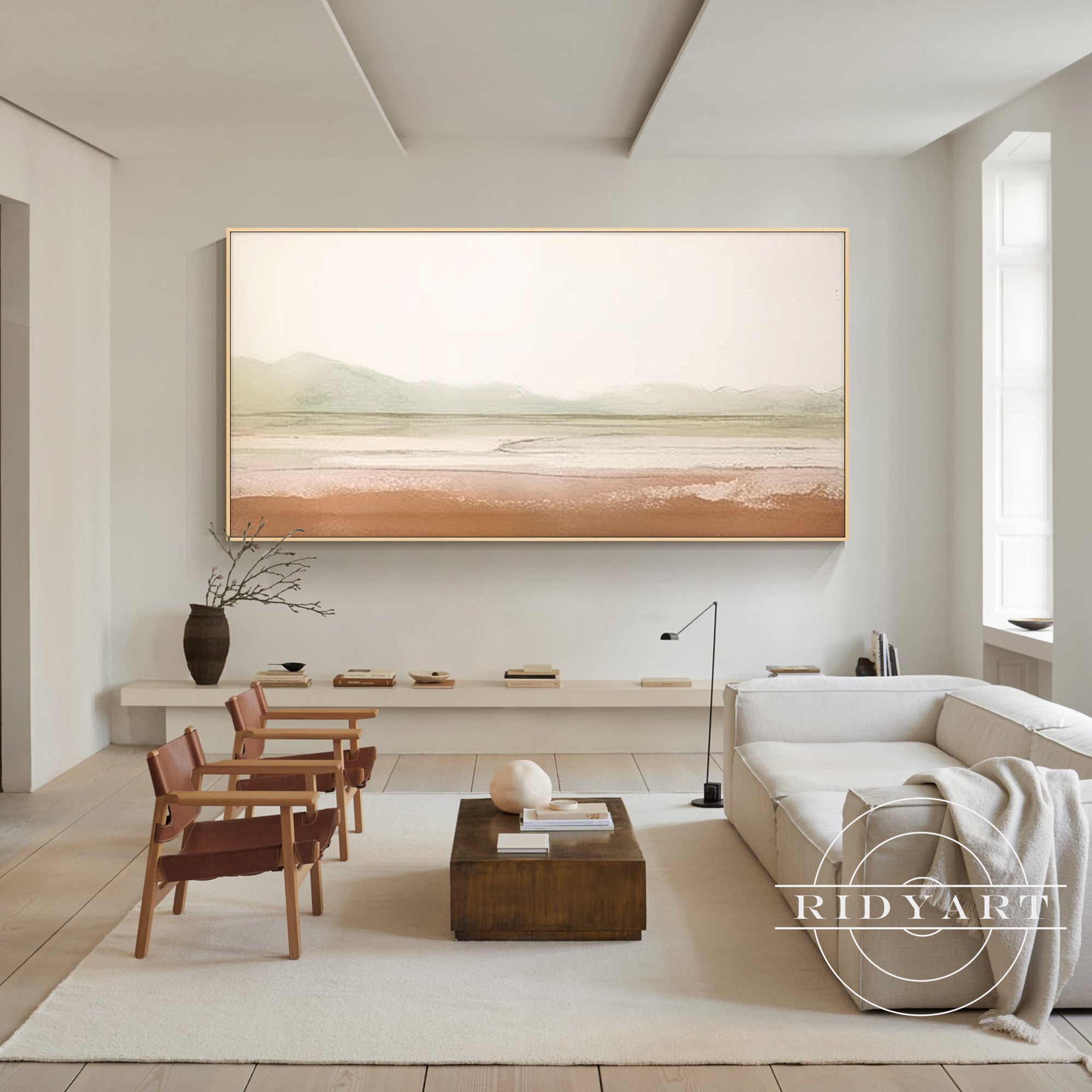 Organic Nordic-style framed painting with Wabi-Sabi influence