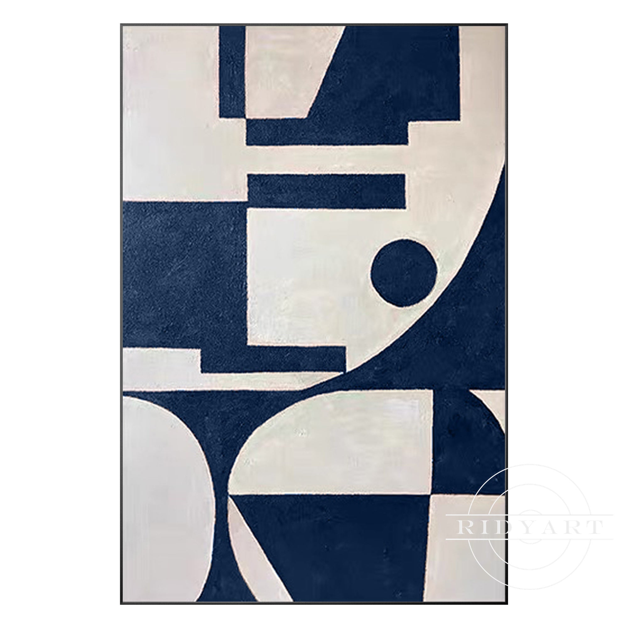 Geometric navy canvas art for living room