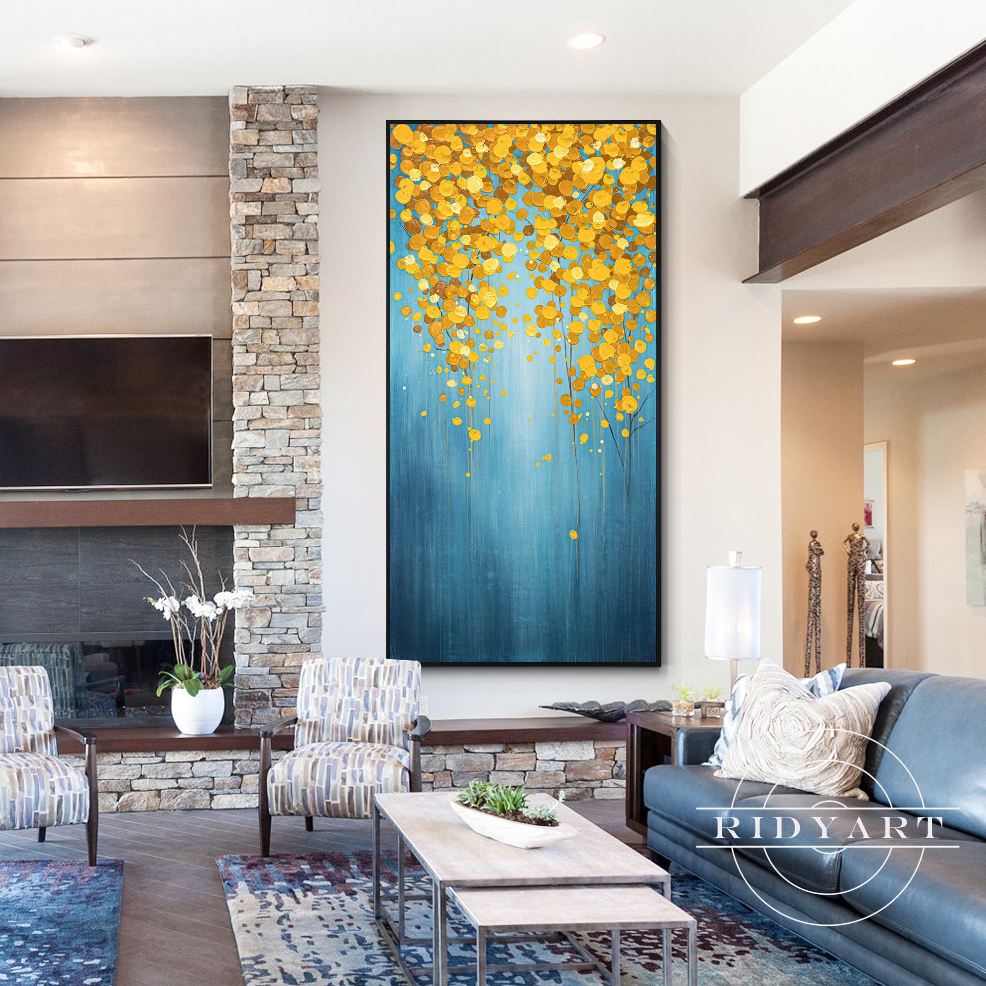 Original navy abstract texture painting