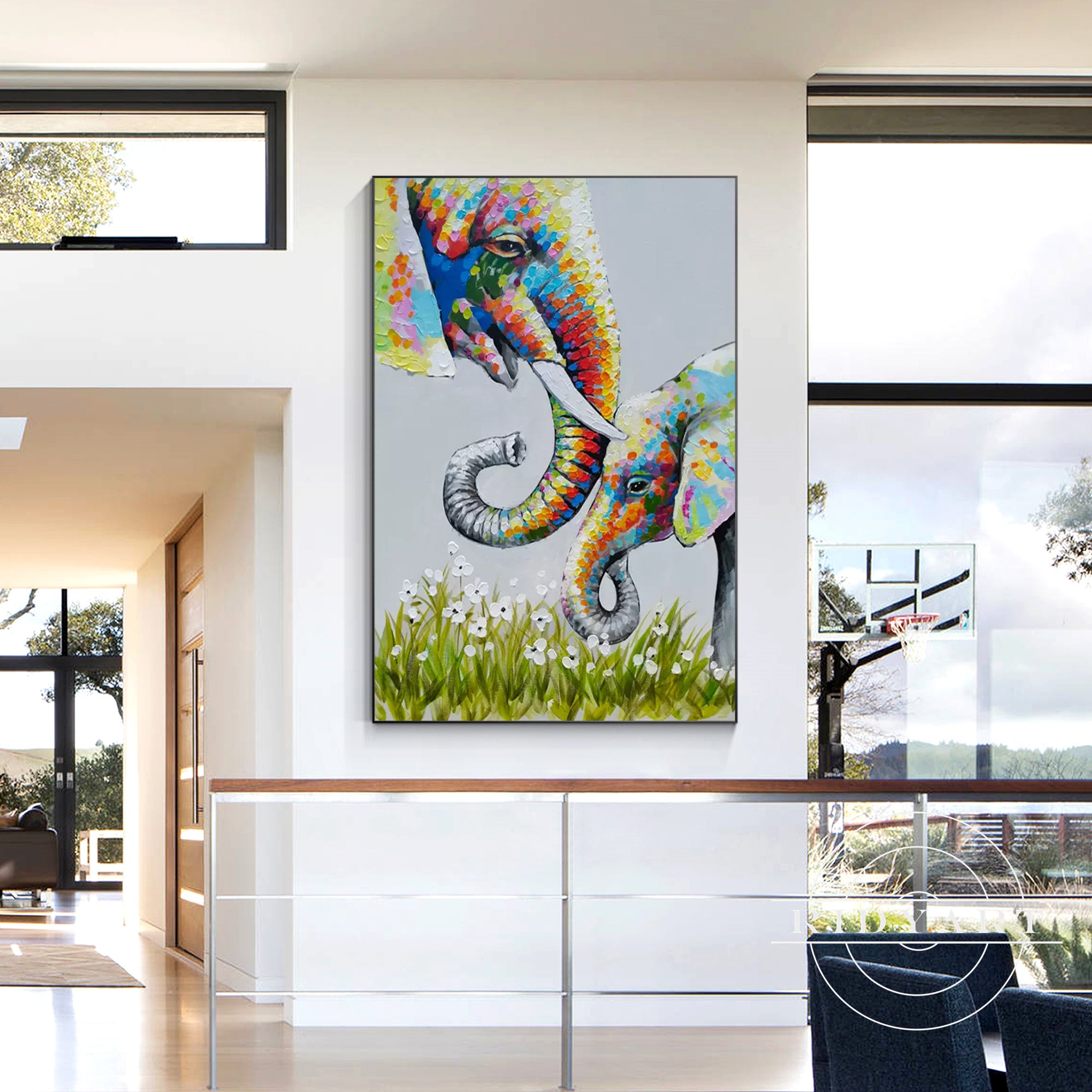 Framed elephant family artwork vertical
