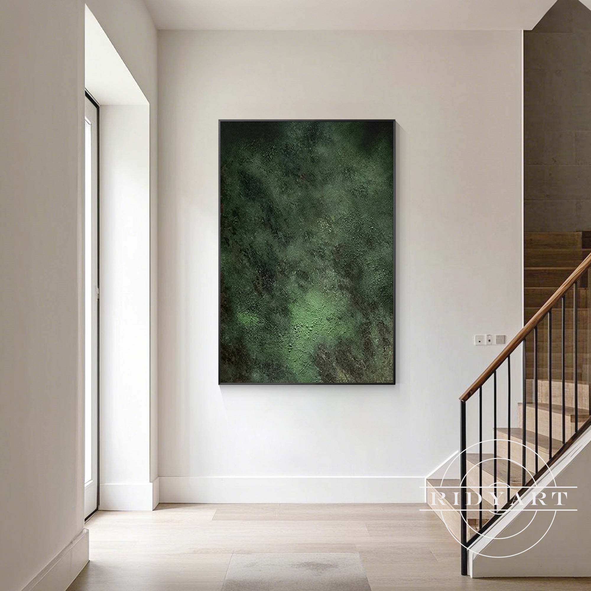 Bold green modern abstract wall art with sculptural surface