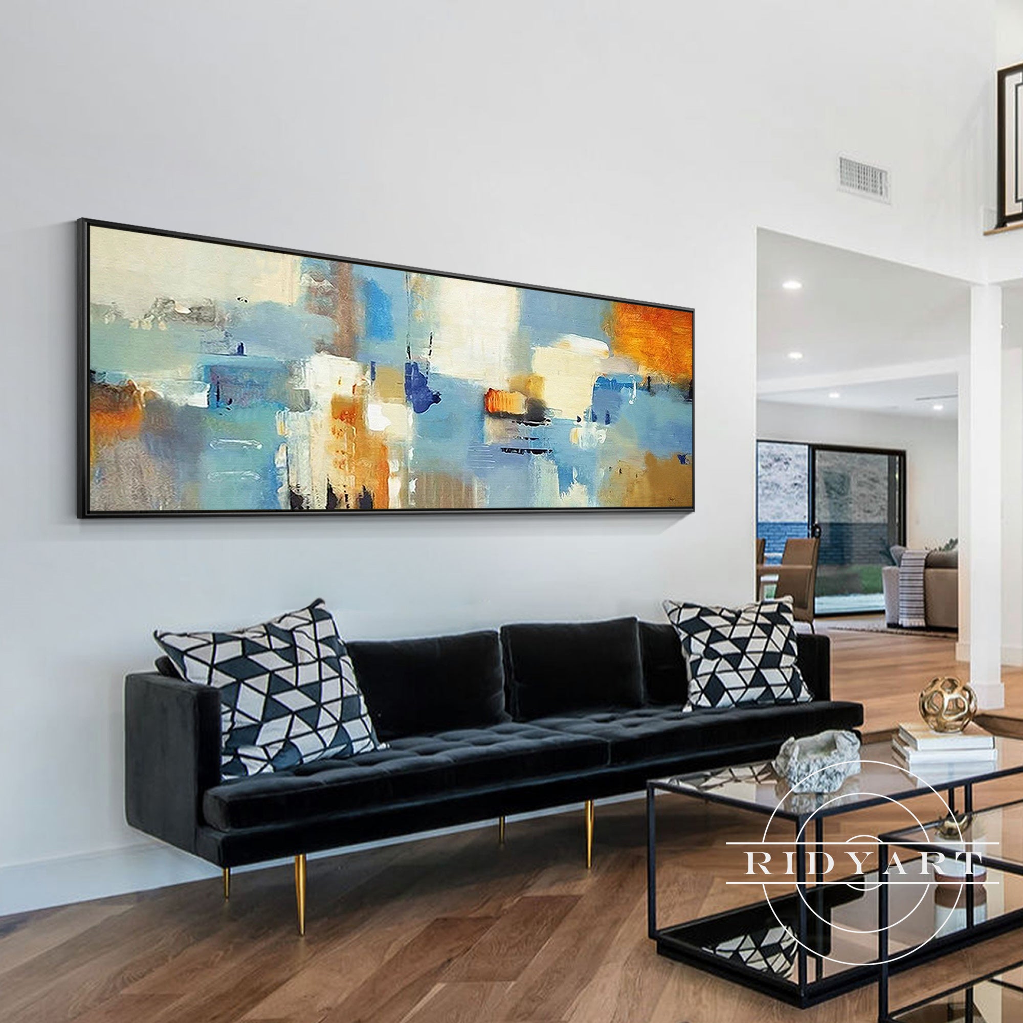 Contemporary blue-orange wall art for bedroom