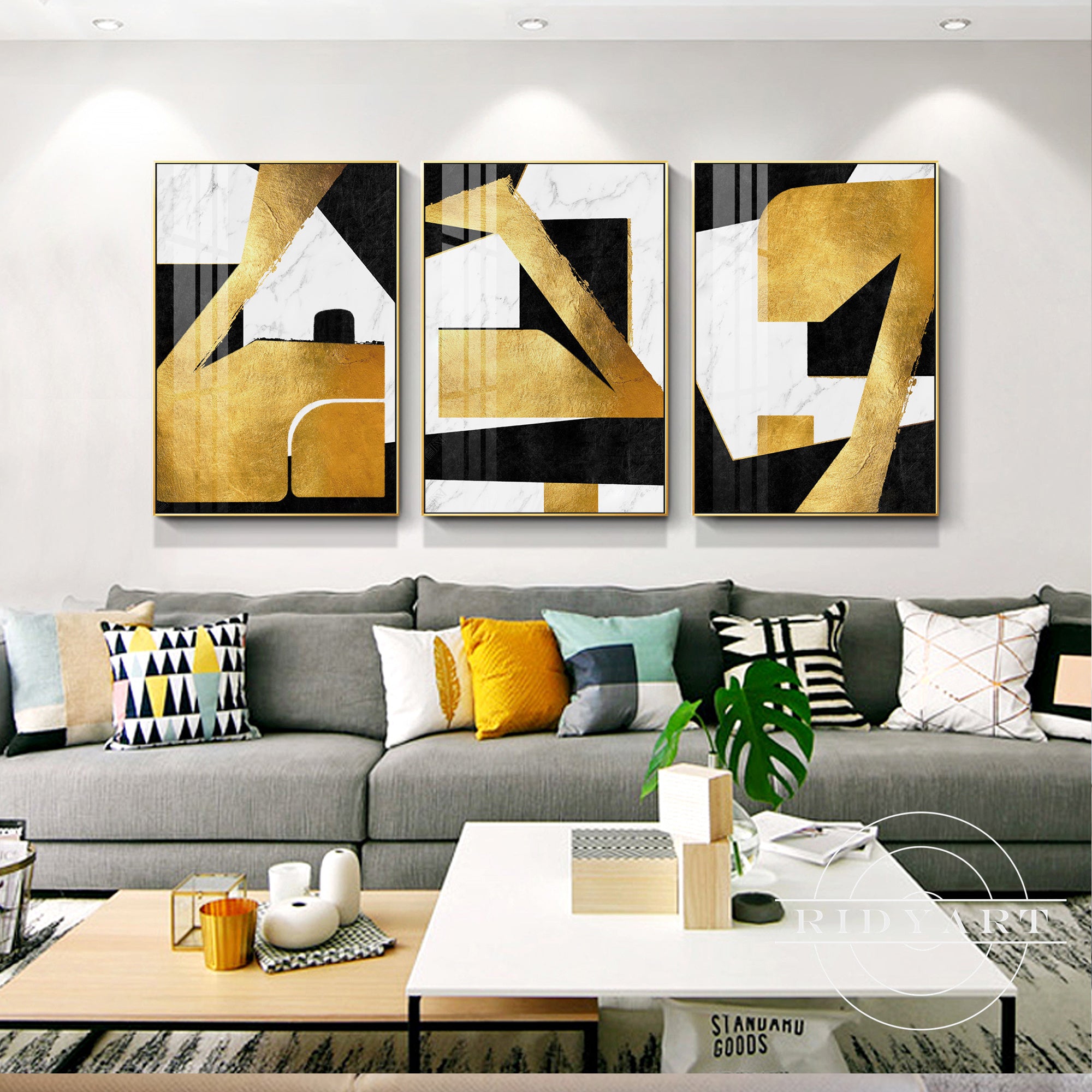 Modern black and gold abstract wall art set