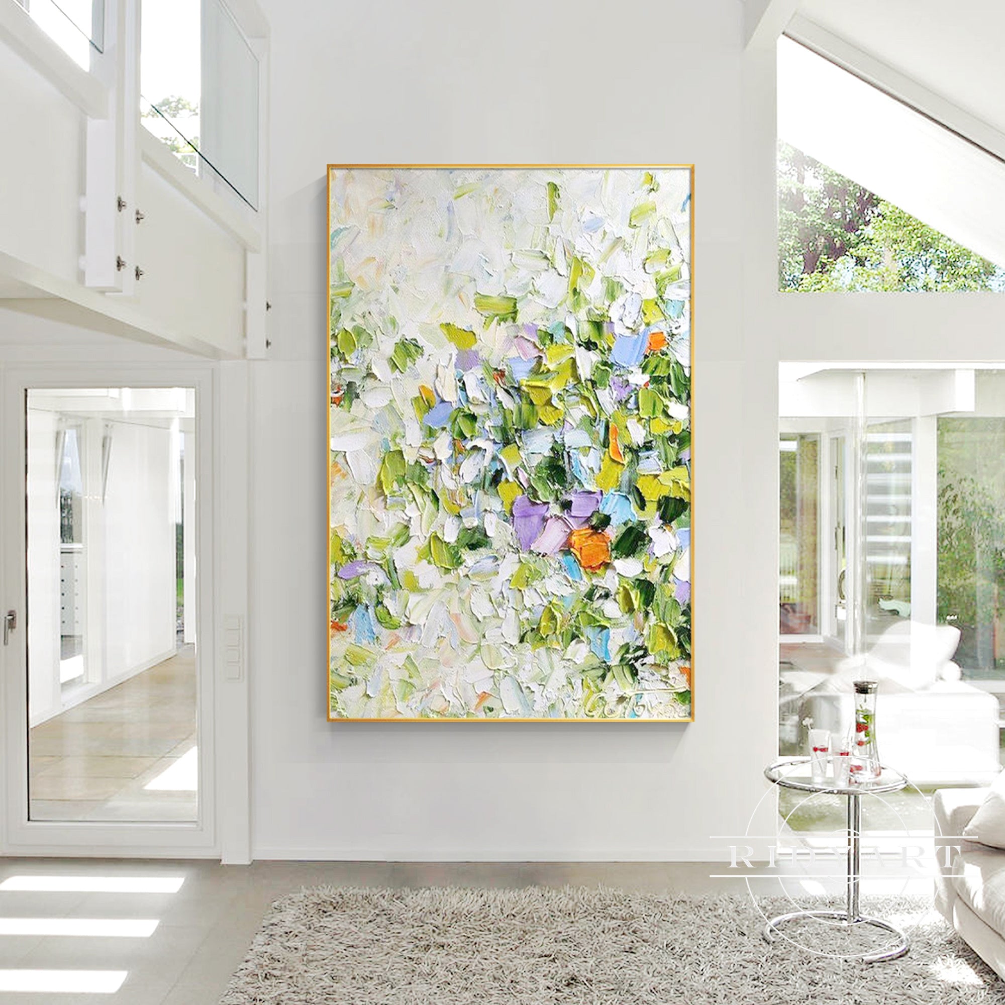 Framed green leaf artwork for living room