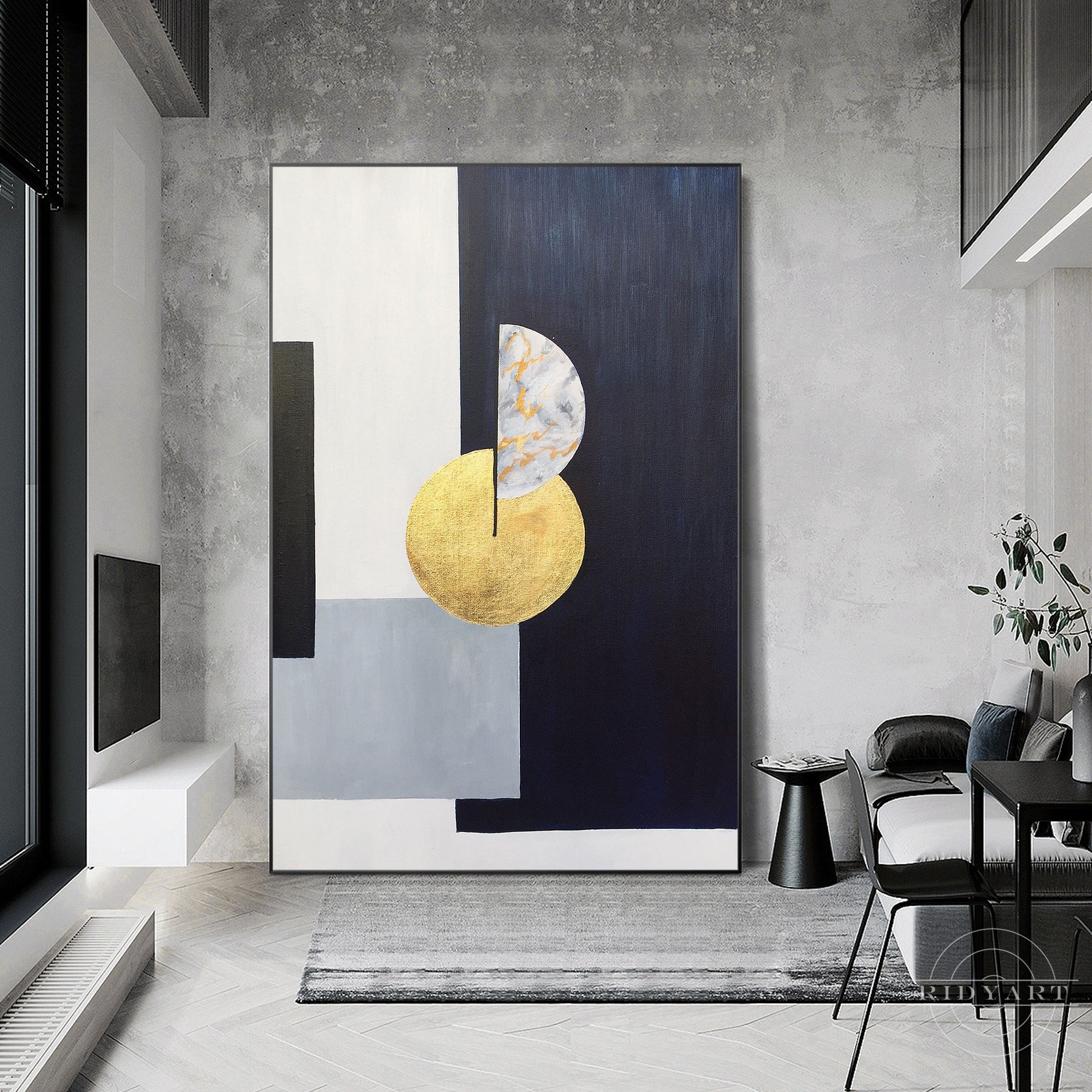 Modern abstract canvas painting in green tones