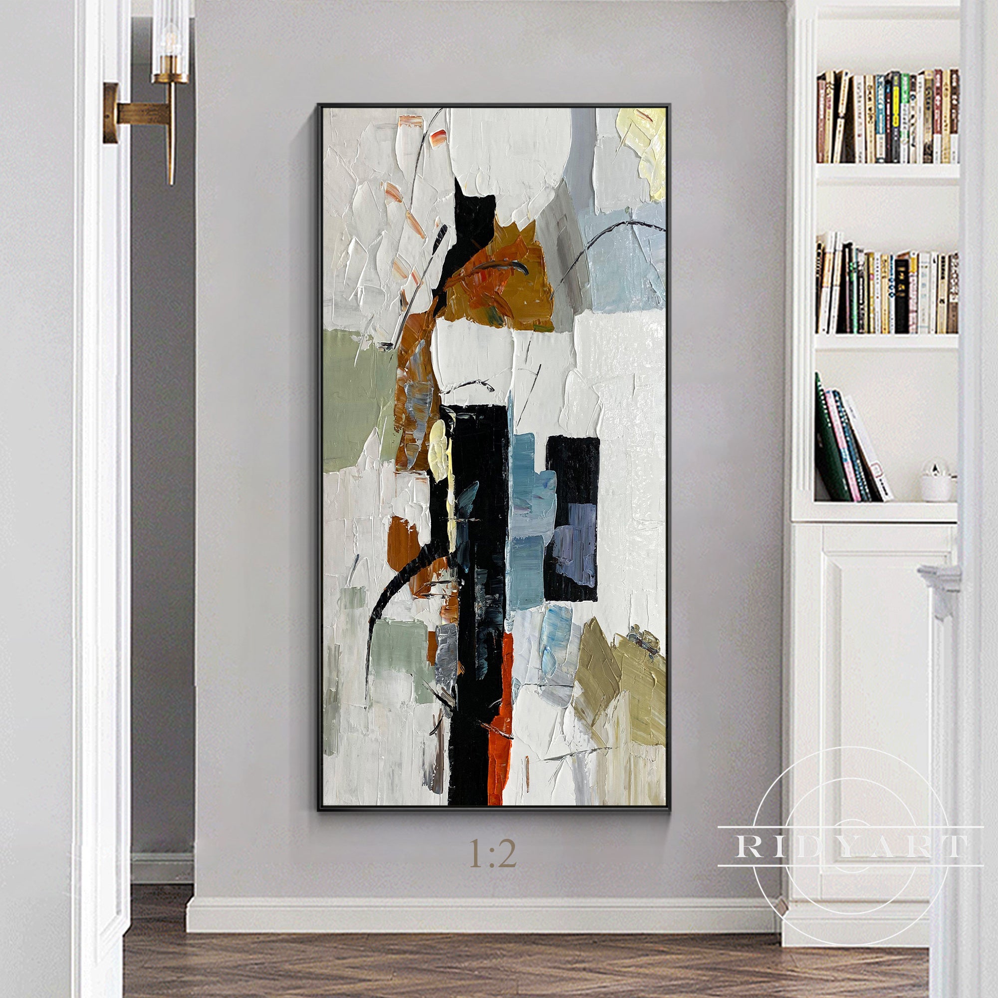 Horizontal modern textured art on canvas