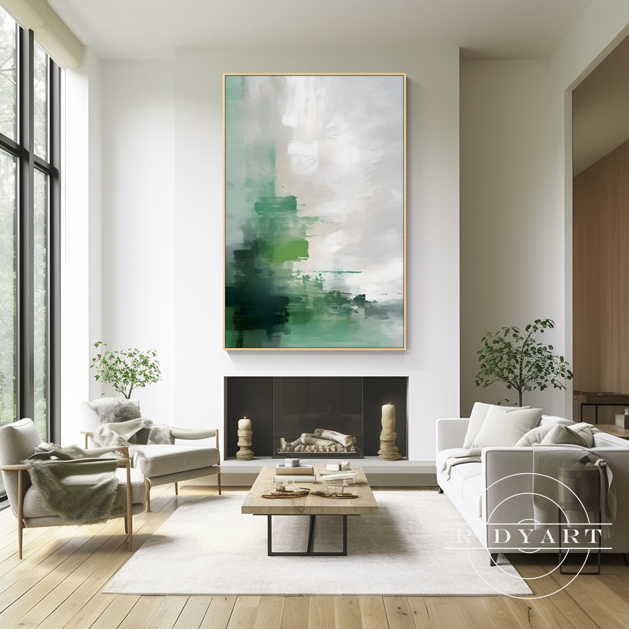 Bold emerald green abstract home wall art