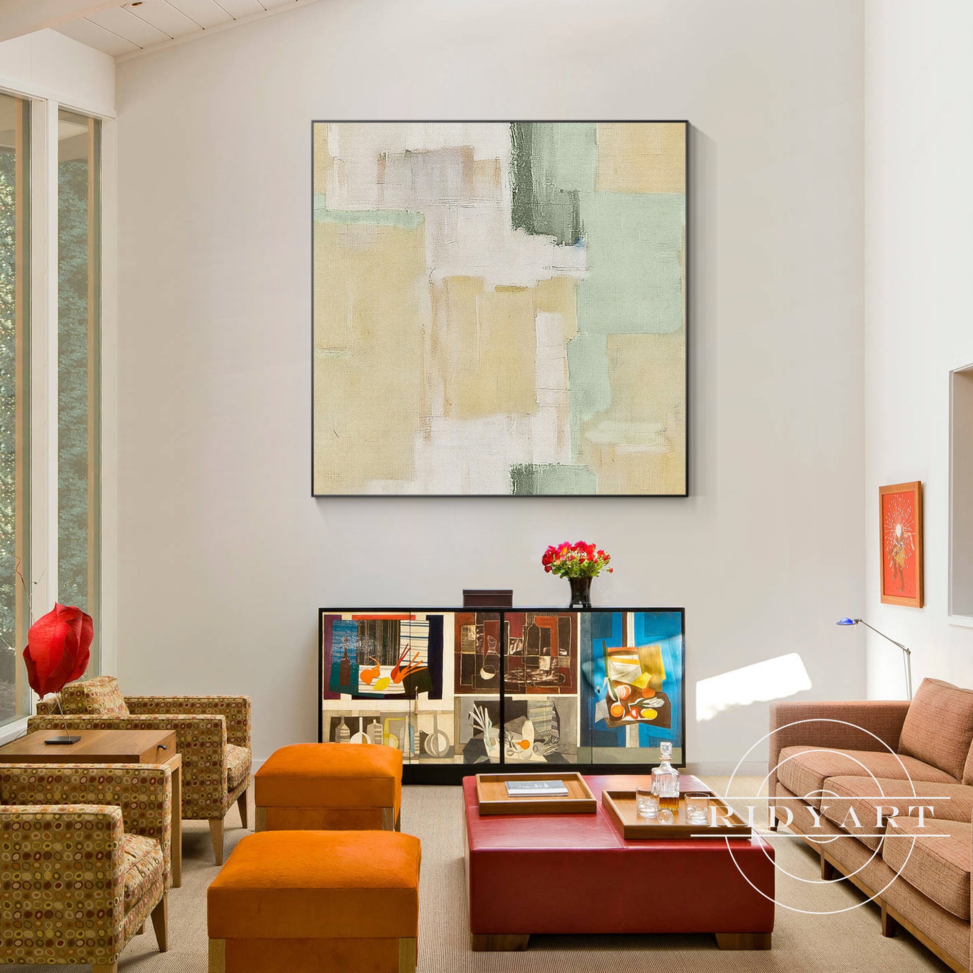 Extra large framed abstract art for living room