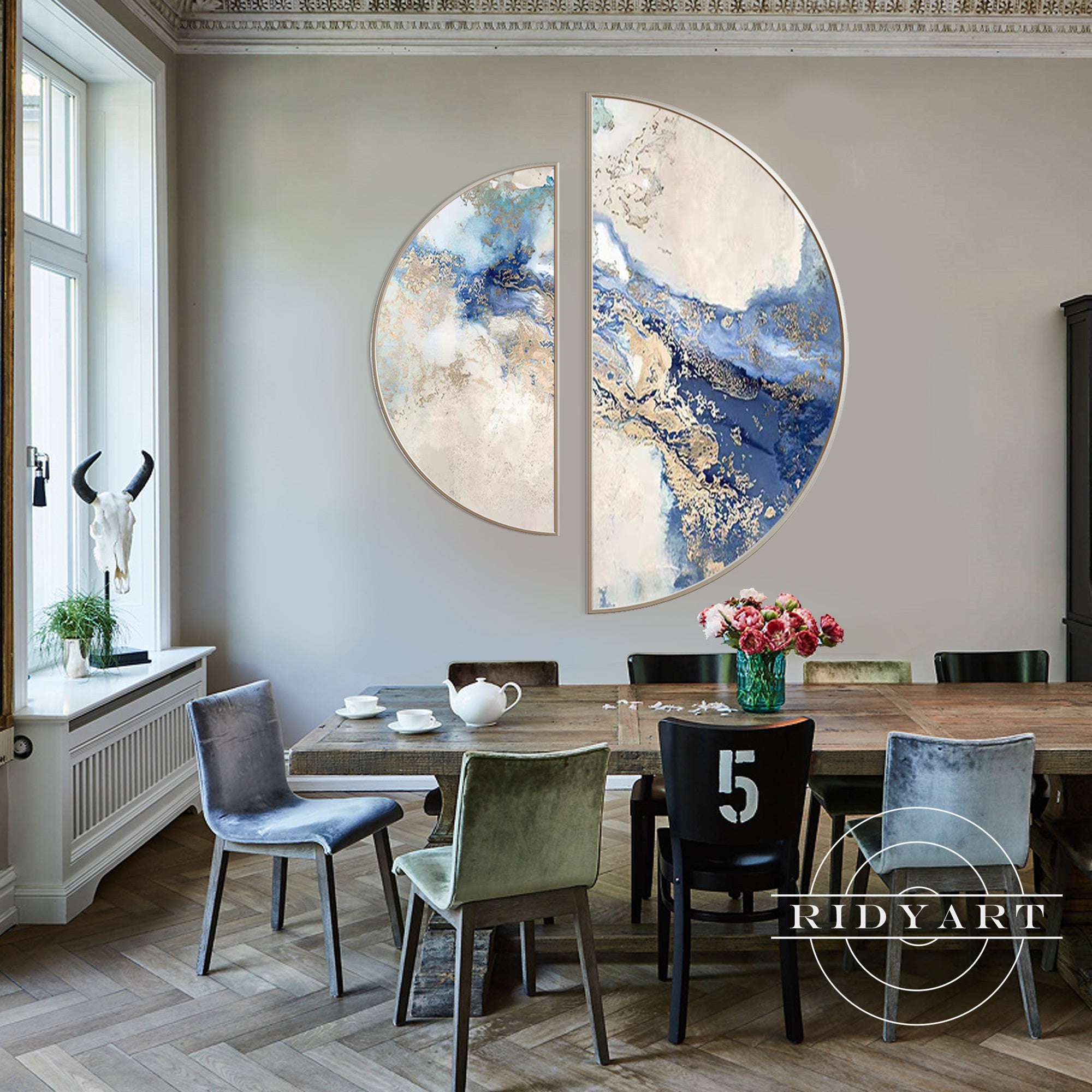 Circular abstract paintings for living room wall