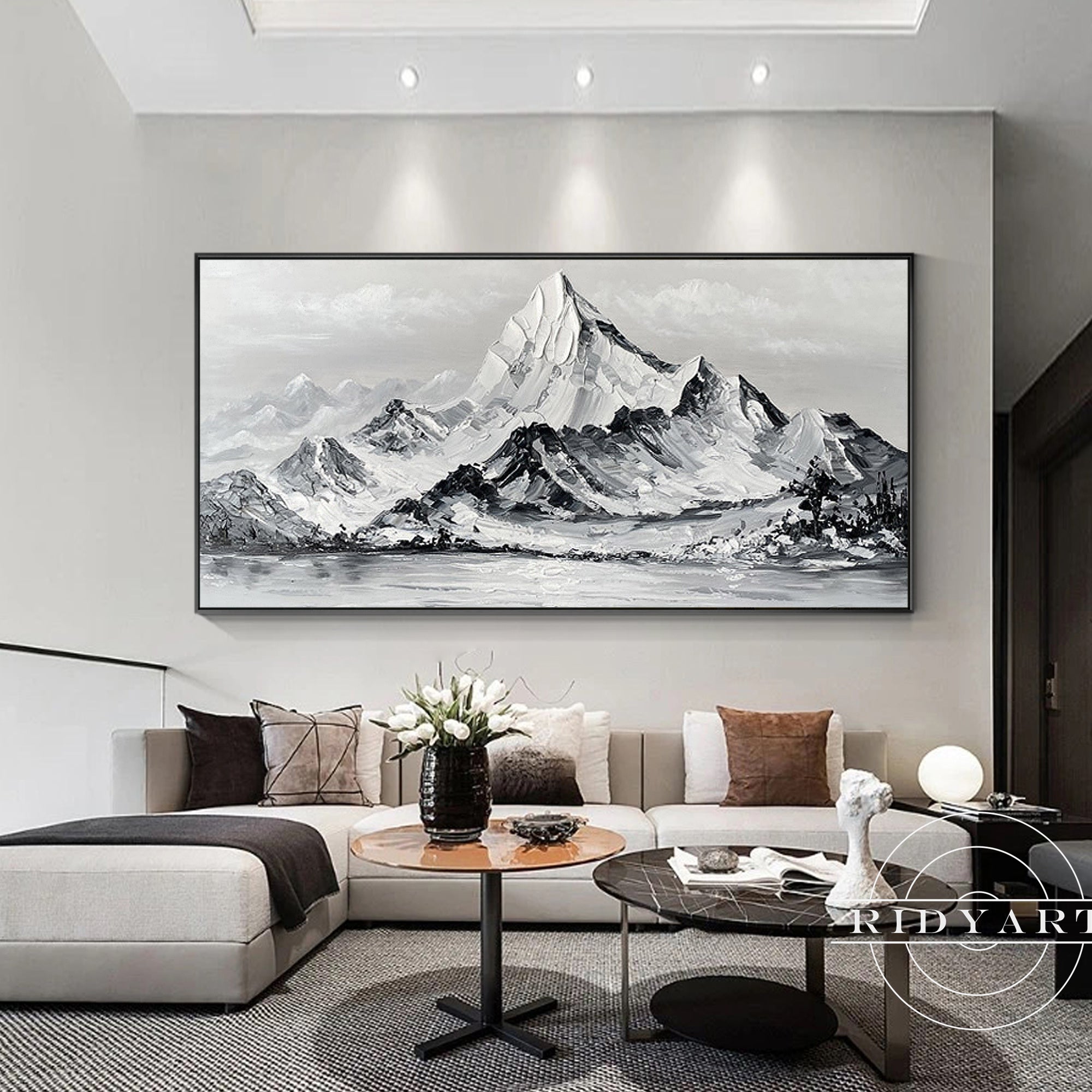 Monochrome landscape painting for living room decor