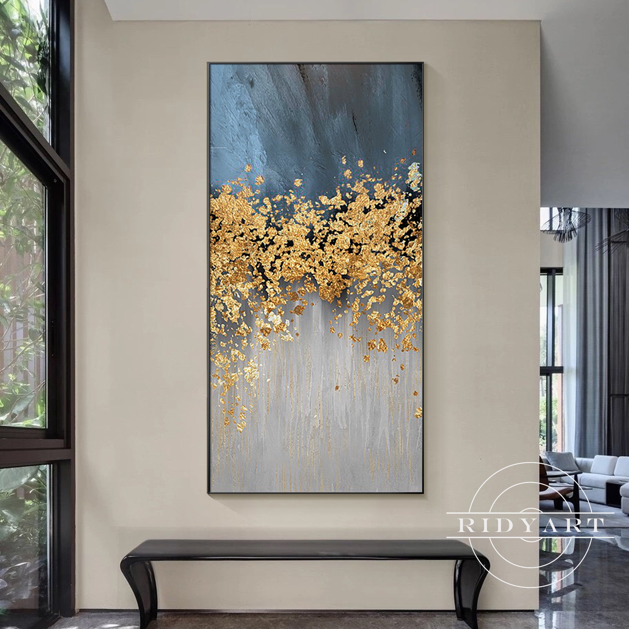 Contemporary blue gold painting for living room