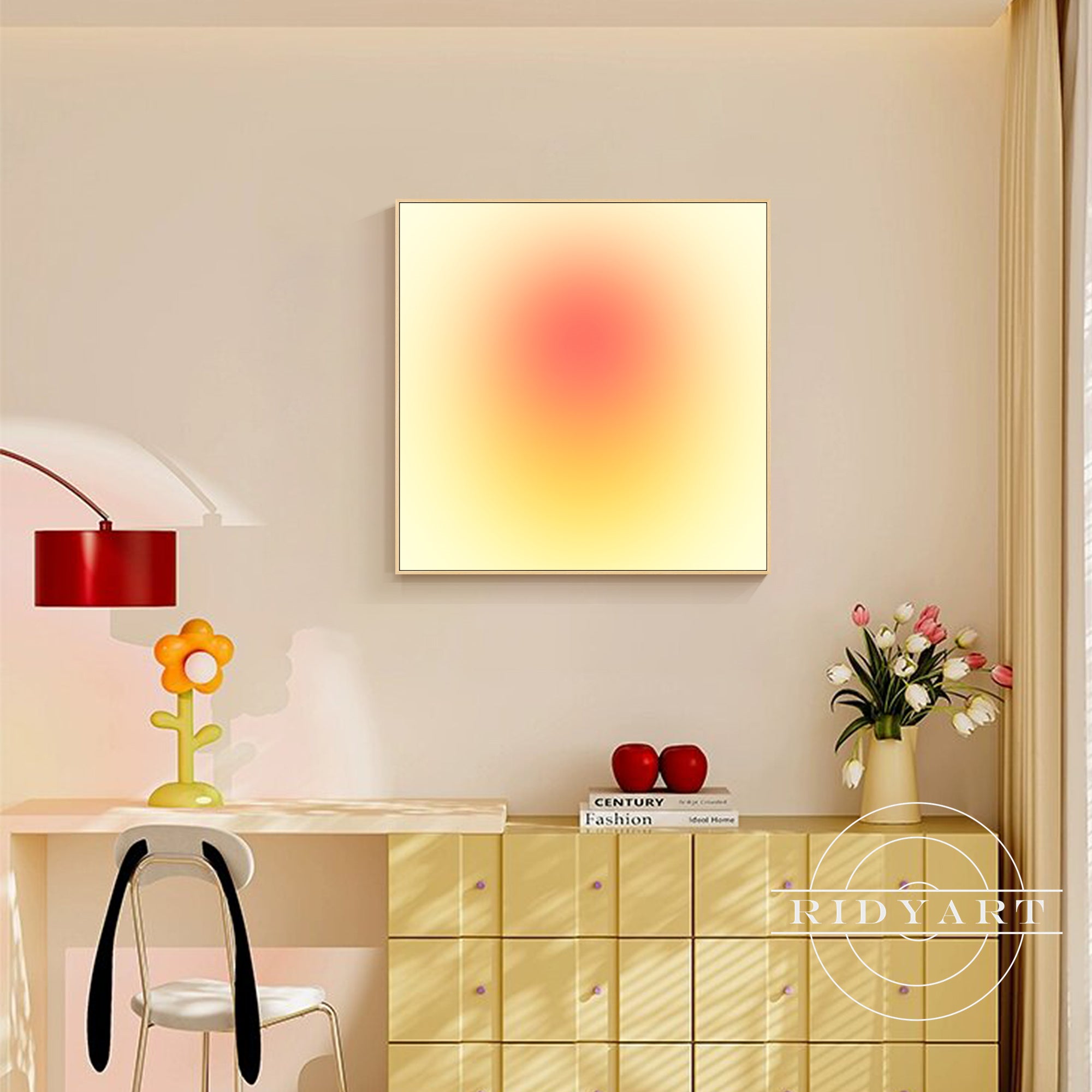 Contemporary neon ombre art canvas in pink and yellow