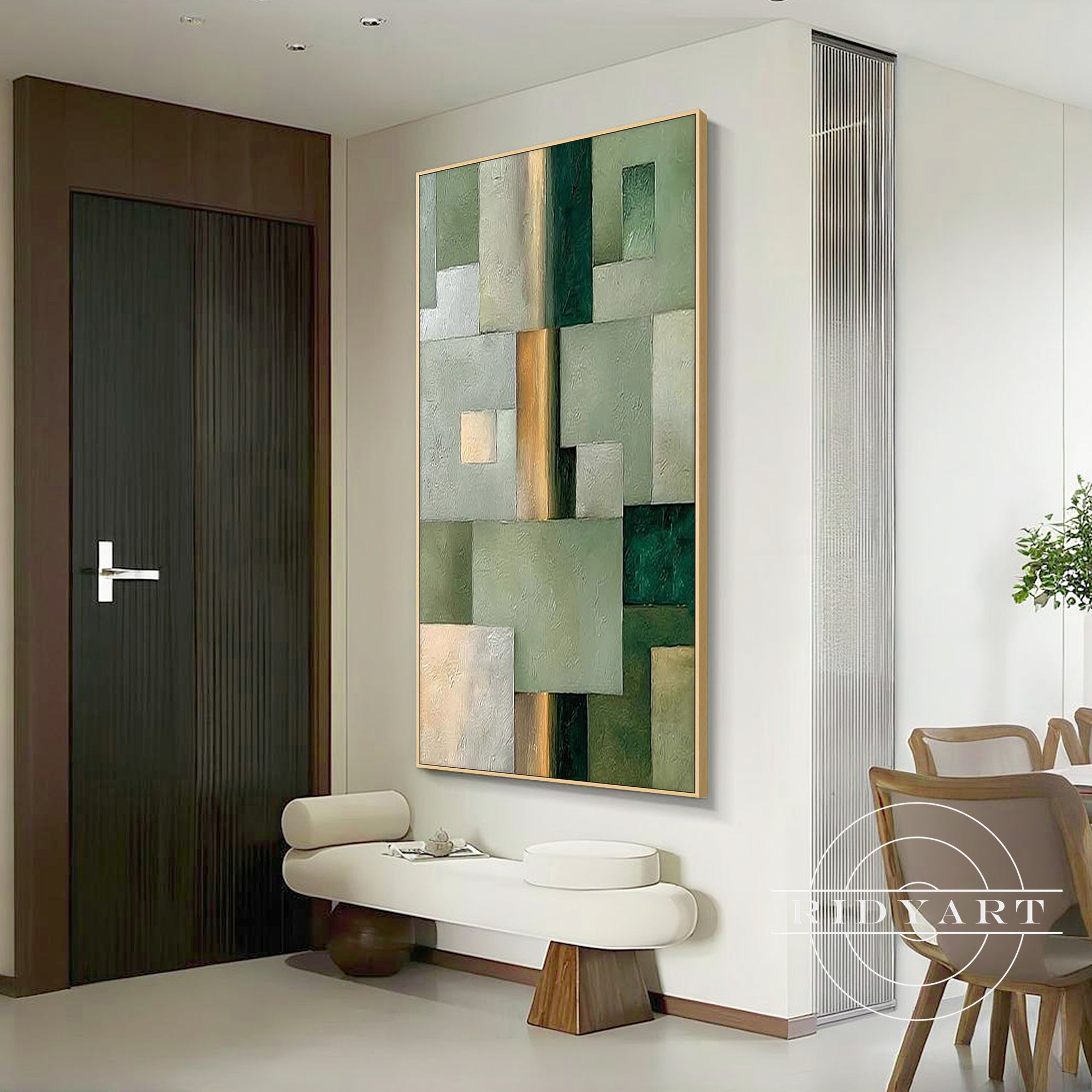 Hand-painted sage green abstract painting on canvas