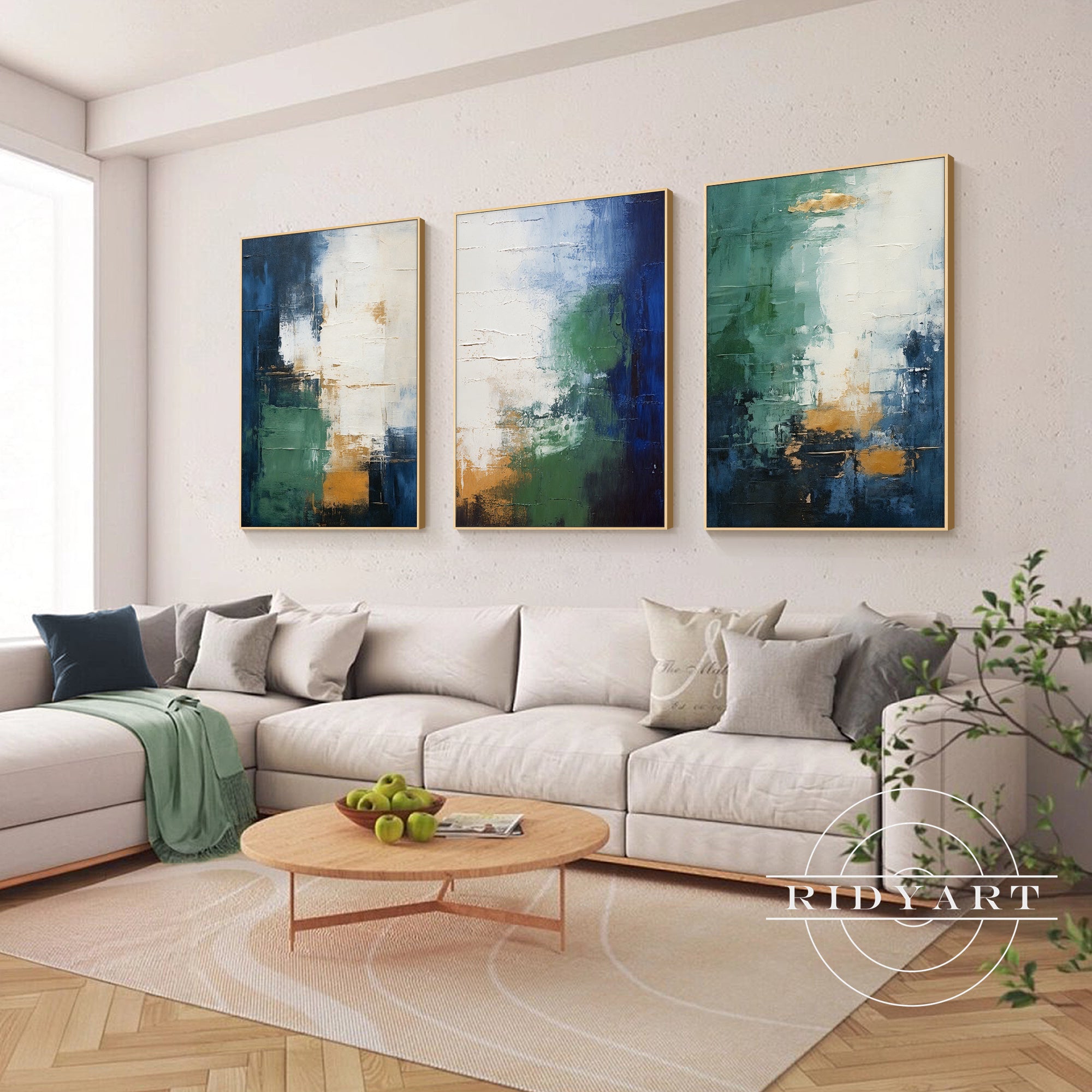 Original framed turquoise abstract wall decor