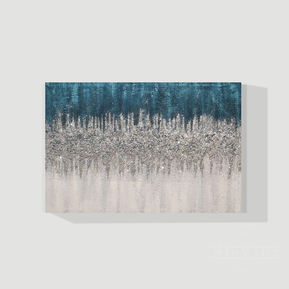 Original Abstract Blue Silver White Glitter Frame Wall Art