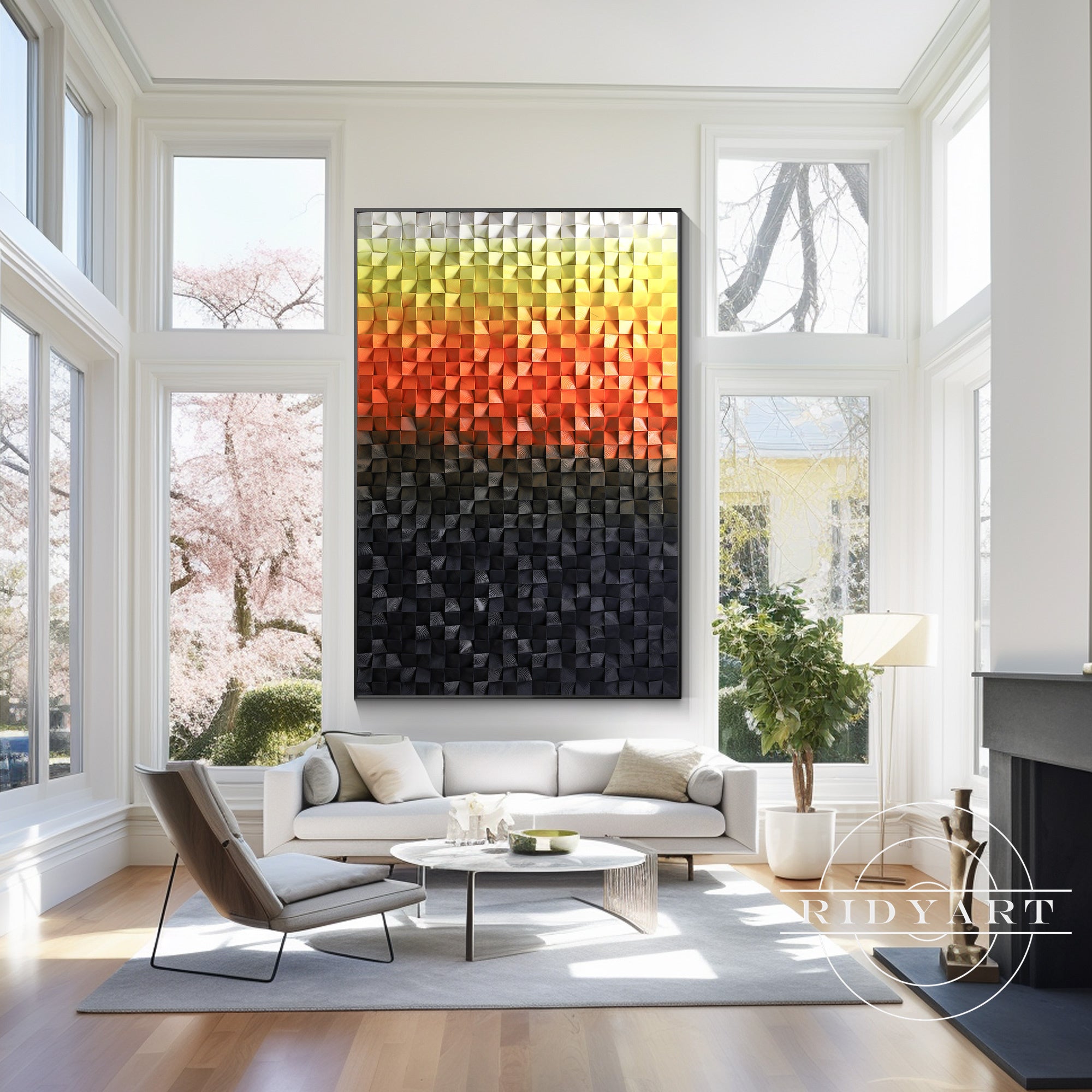 Gradient mosaic wall decor made from reclaimed wood