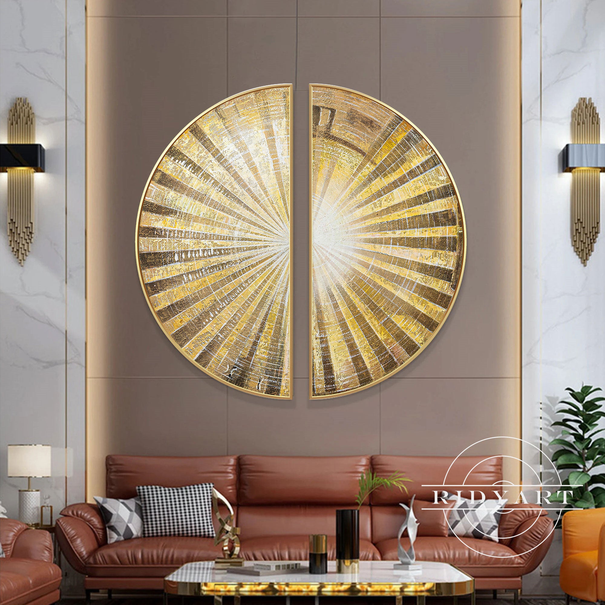 Framed sunlight wall decor in circular abstract design