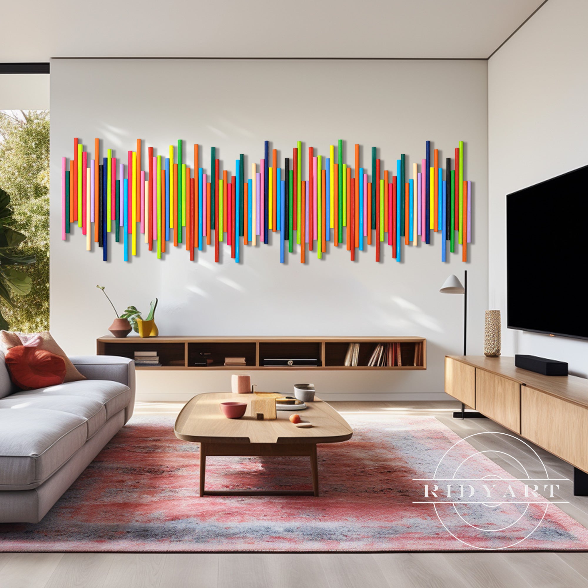 Large round abstract wood wall art for modern living room