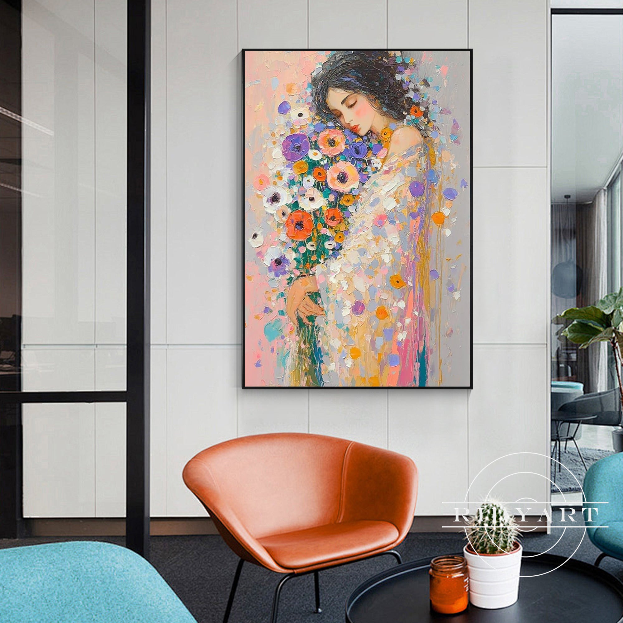 girl with flowers romantic pink floral wall art