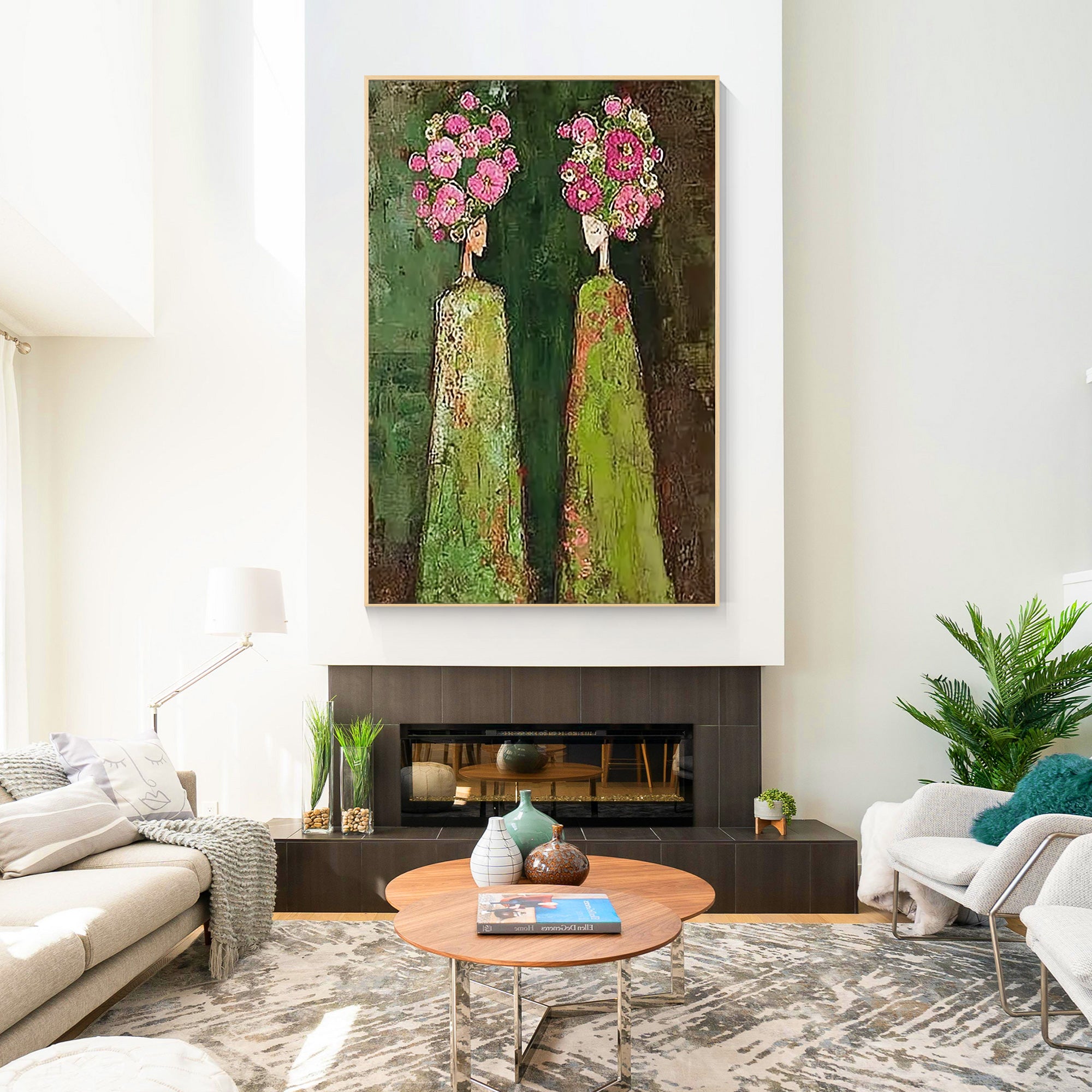 large abstract woman floral canvas modern living room decor