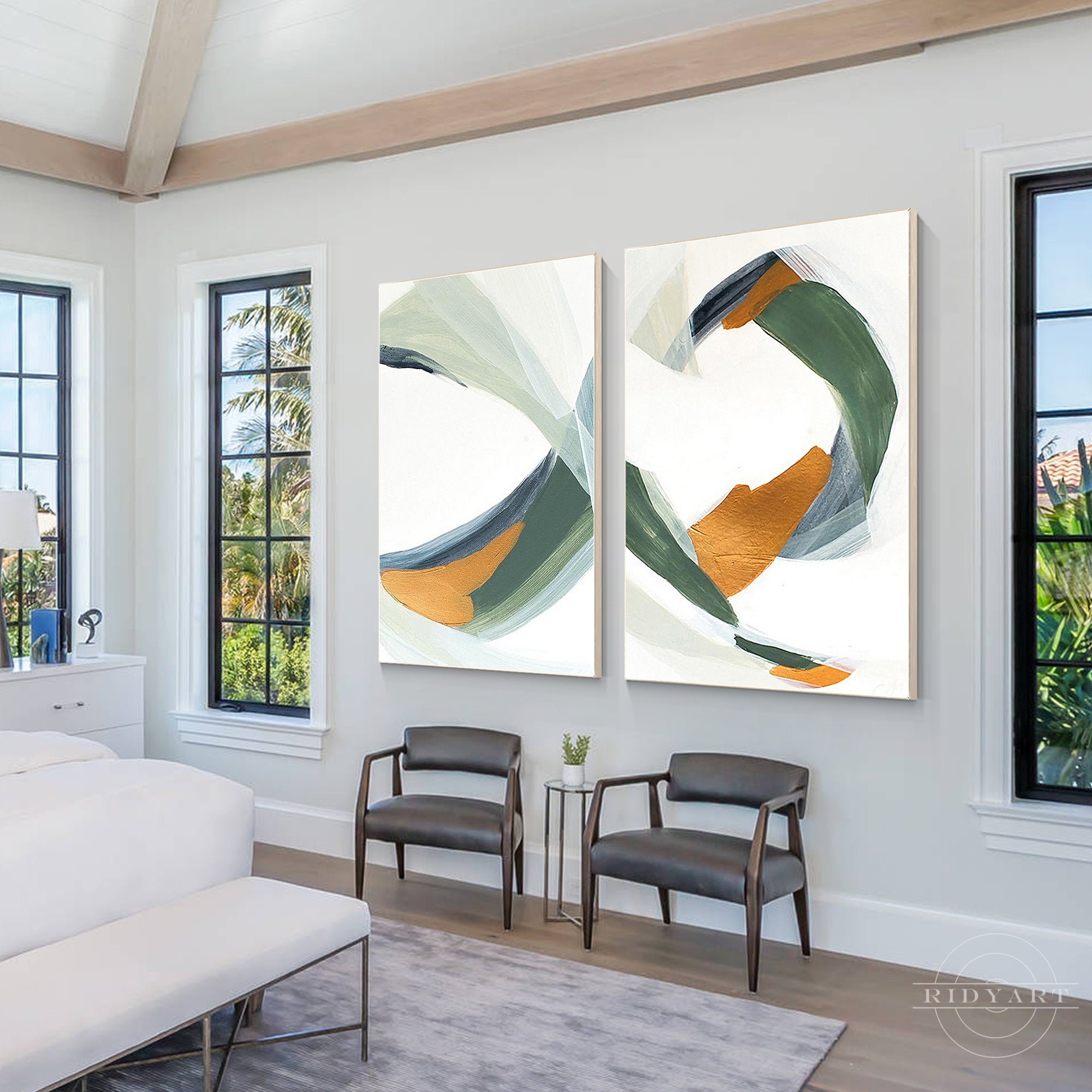 Extra large sage green canvas wall decor