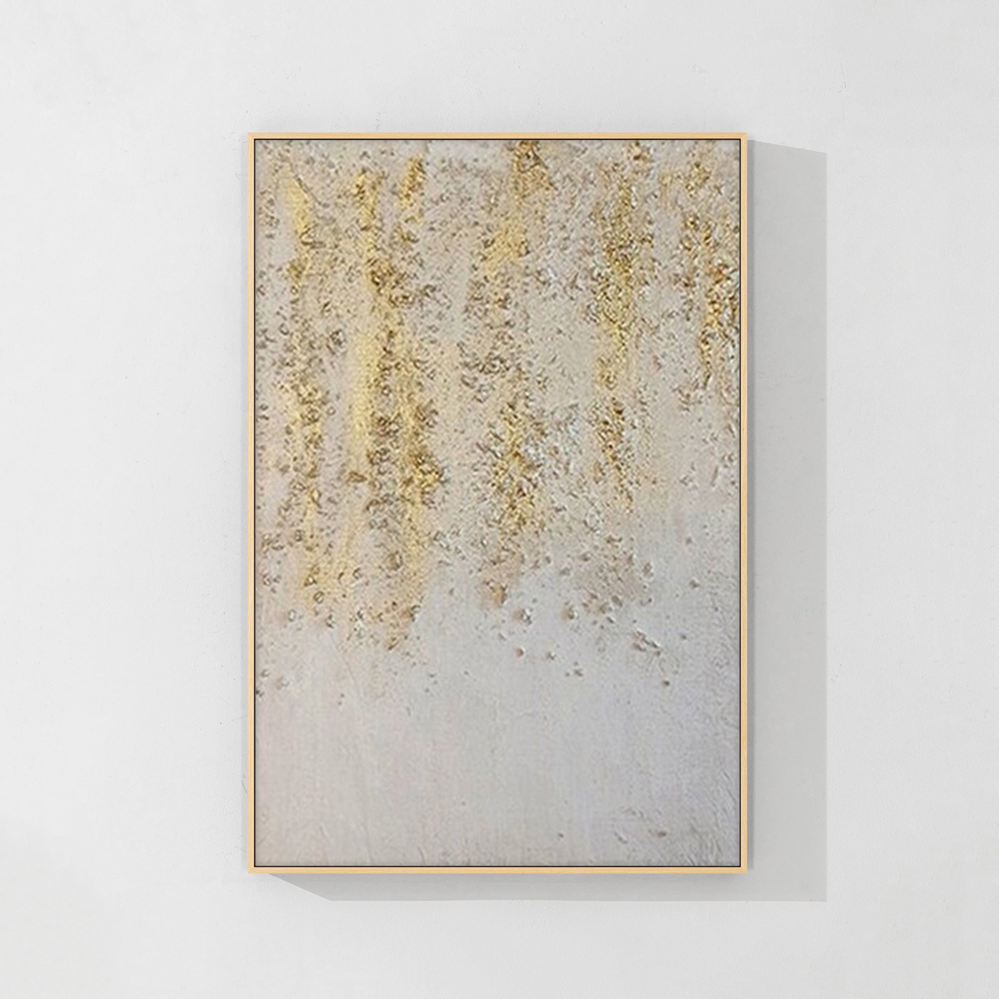Gold and beige abstract textured wall art on canvas for modern decor.