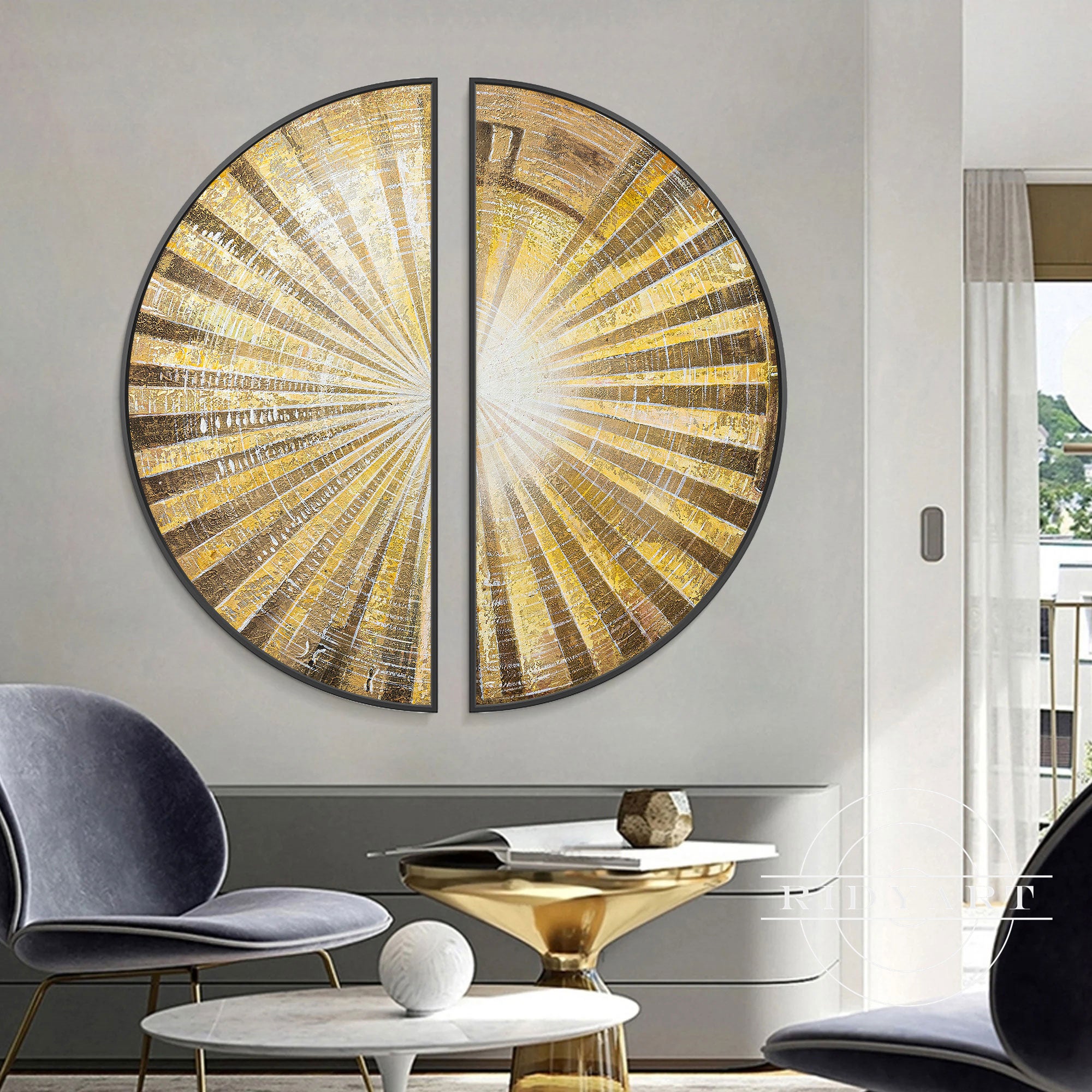 Abstract gold and brown canvas wall art set of two